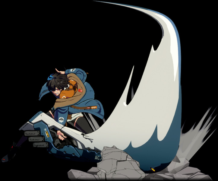 Unika's standing heavy slash animation from Guilty Gear Strive. She is pounding the ground with her gun/sword/motorcycle and leaving a crater at the point of impact. It's a move so nice, the entire chorus of her theme is telling you to press it. 