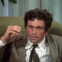 A clip of Detective Columbo holding his head in confusion 