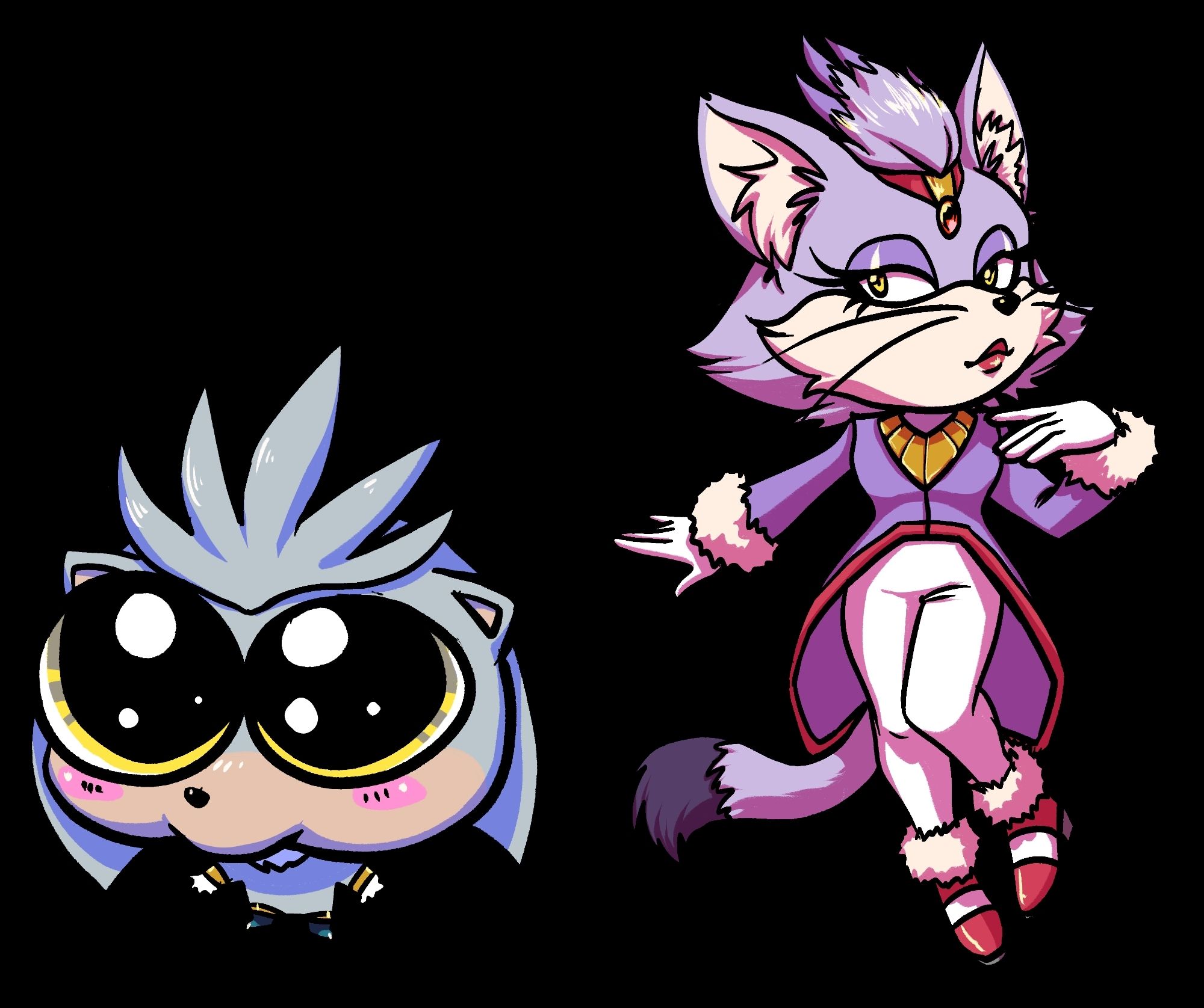 chibis of silver the hedgehog and blaze the cat