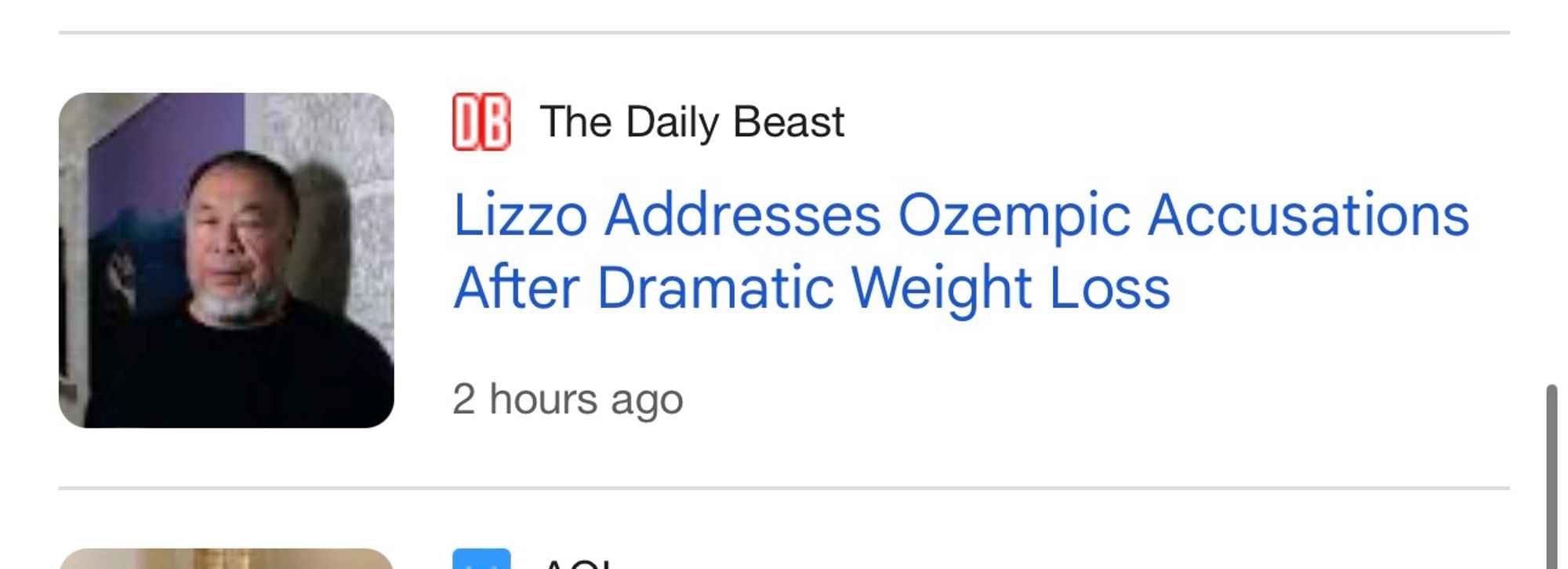 Headline about Lizzo’s weight loss includes a photo of Ai Weiwei instead of Lizzo.