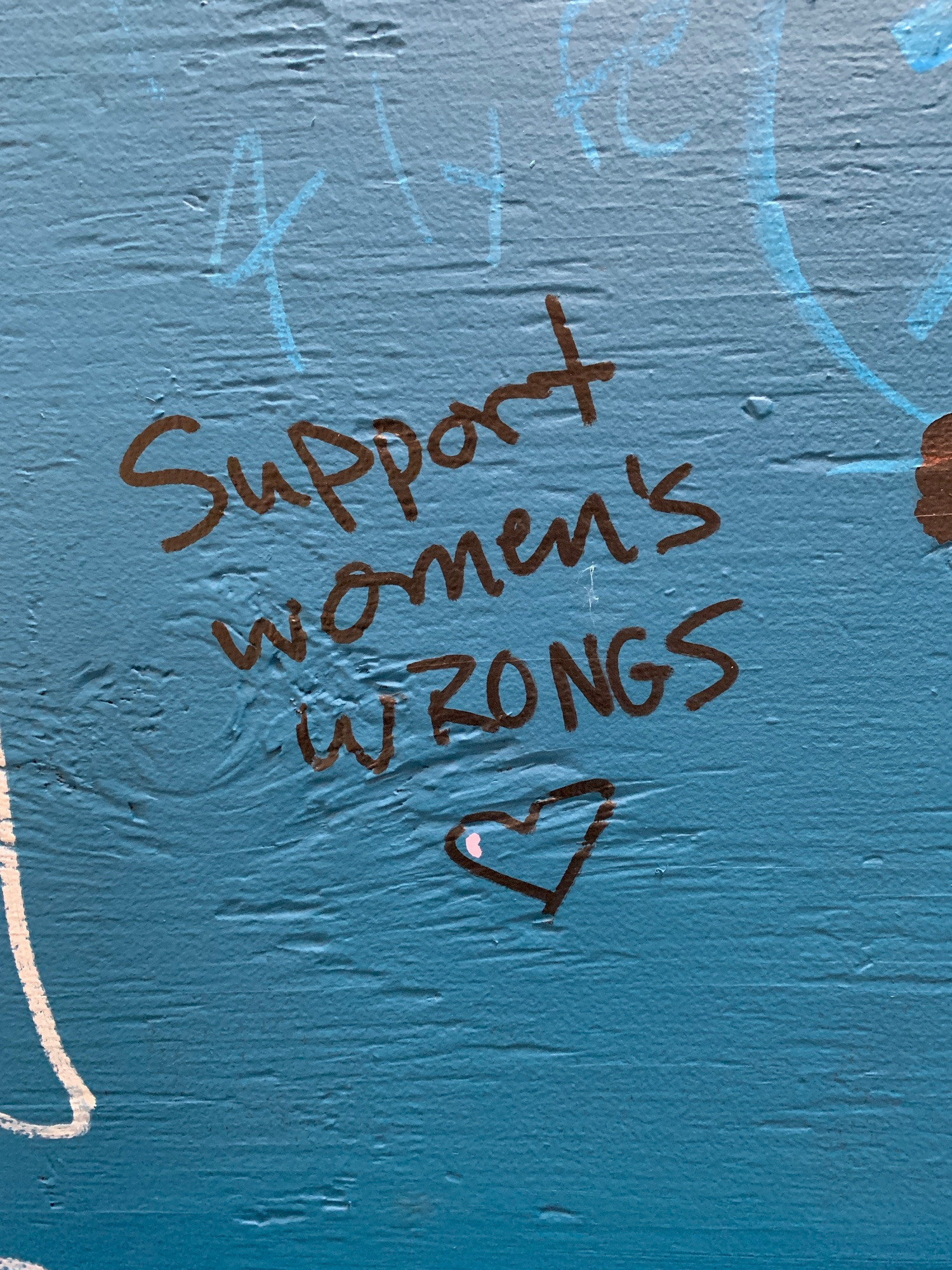 Bathroom graffiti that says “support women’s wrongs”