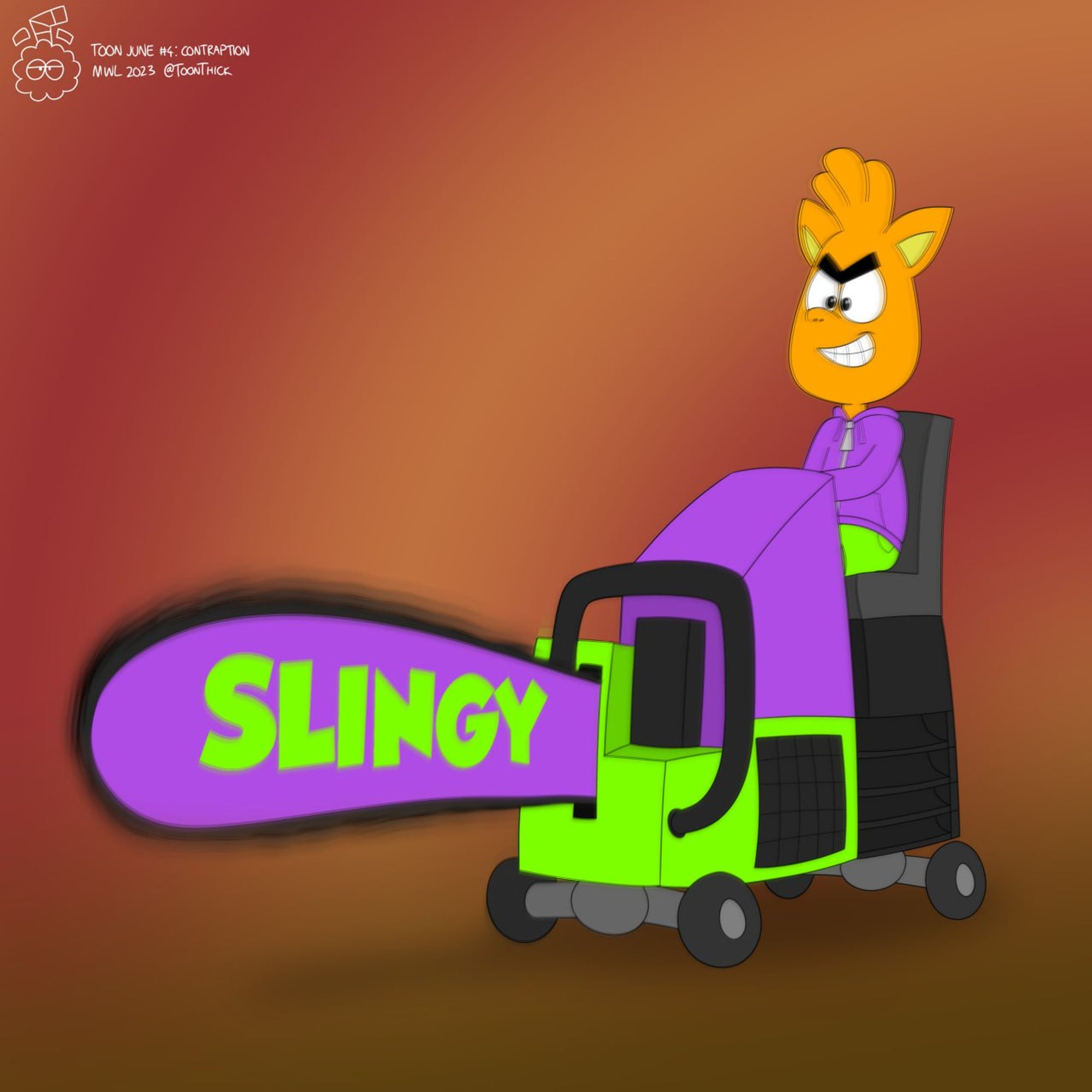 Oh no, Slingy made a giant chainsaw on wheels! RUN! 😱

Inspired by a supposedly giant chainsaw erected outside a mower shop!