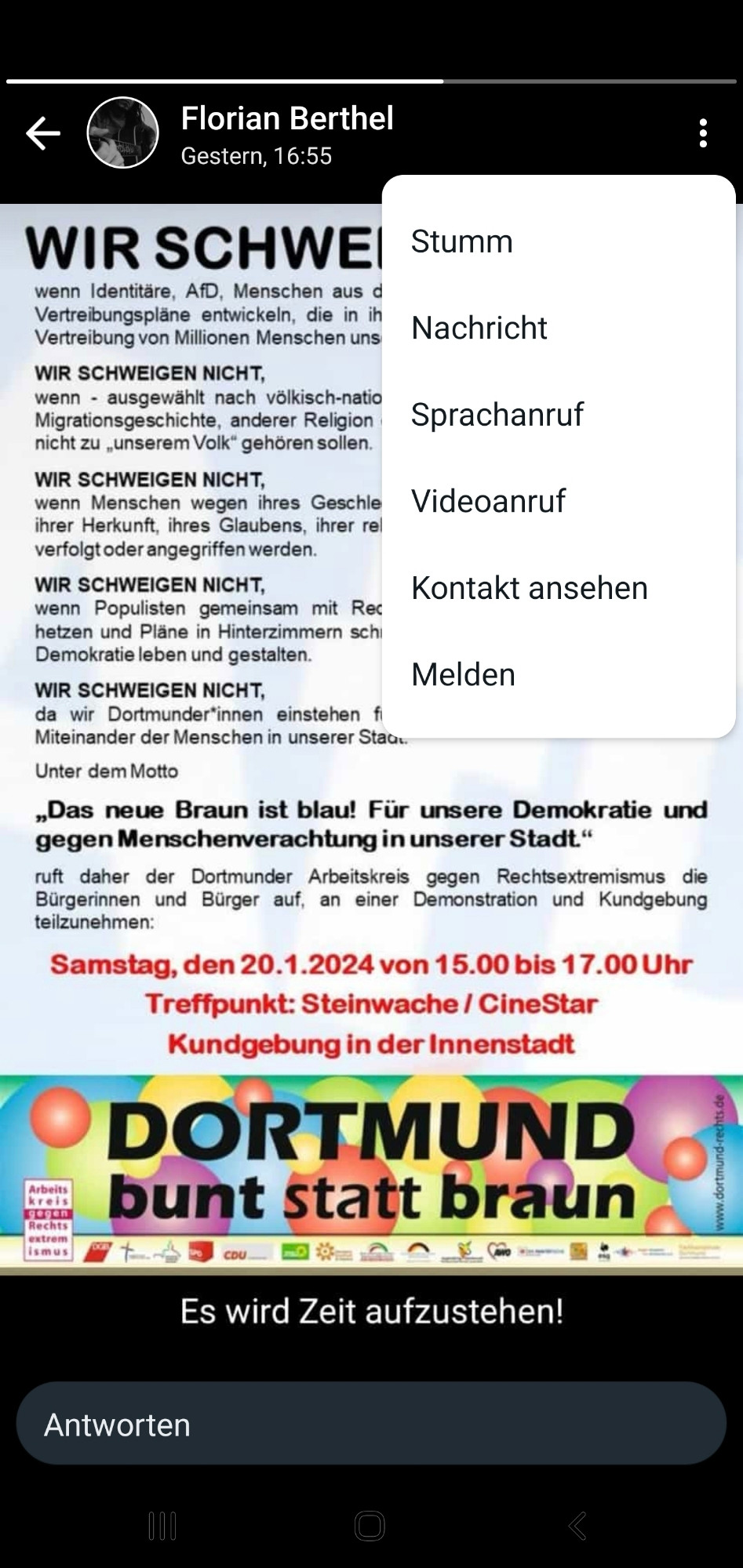 Aufruf zur Demo in DO, Sa. 20.01, 15.00 Uhr, Steinwache/ Cinestar