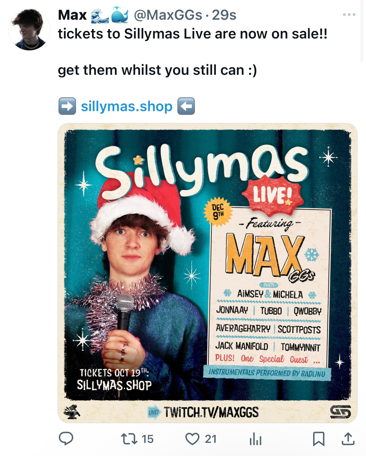 tickets to Sillymas Live are now on sale!!

get them whilst you still can :)

➡️ sillymas.shop ⬅️