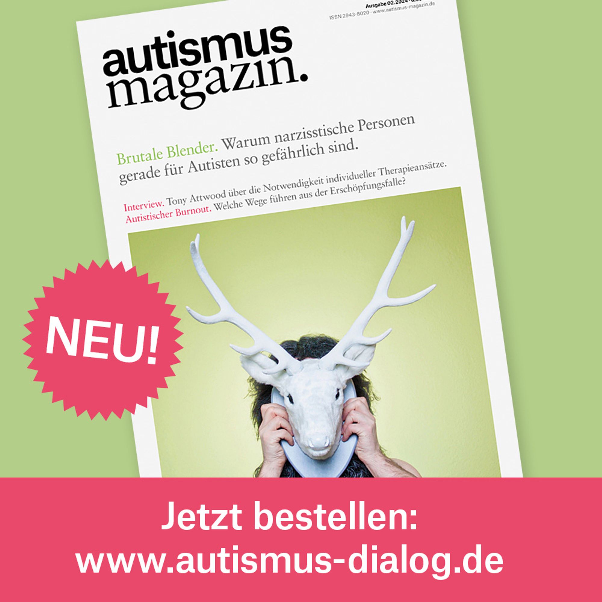 Titelseite des 'autismus magazin' 02.2024 und Link zur Bestellung: www.autismus-dialog.de