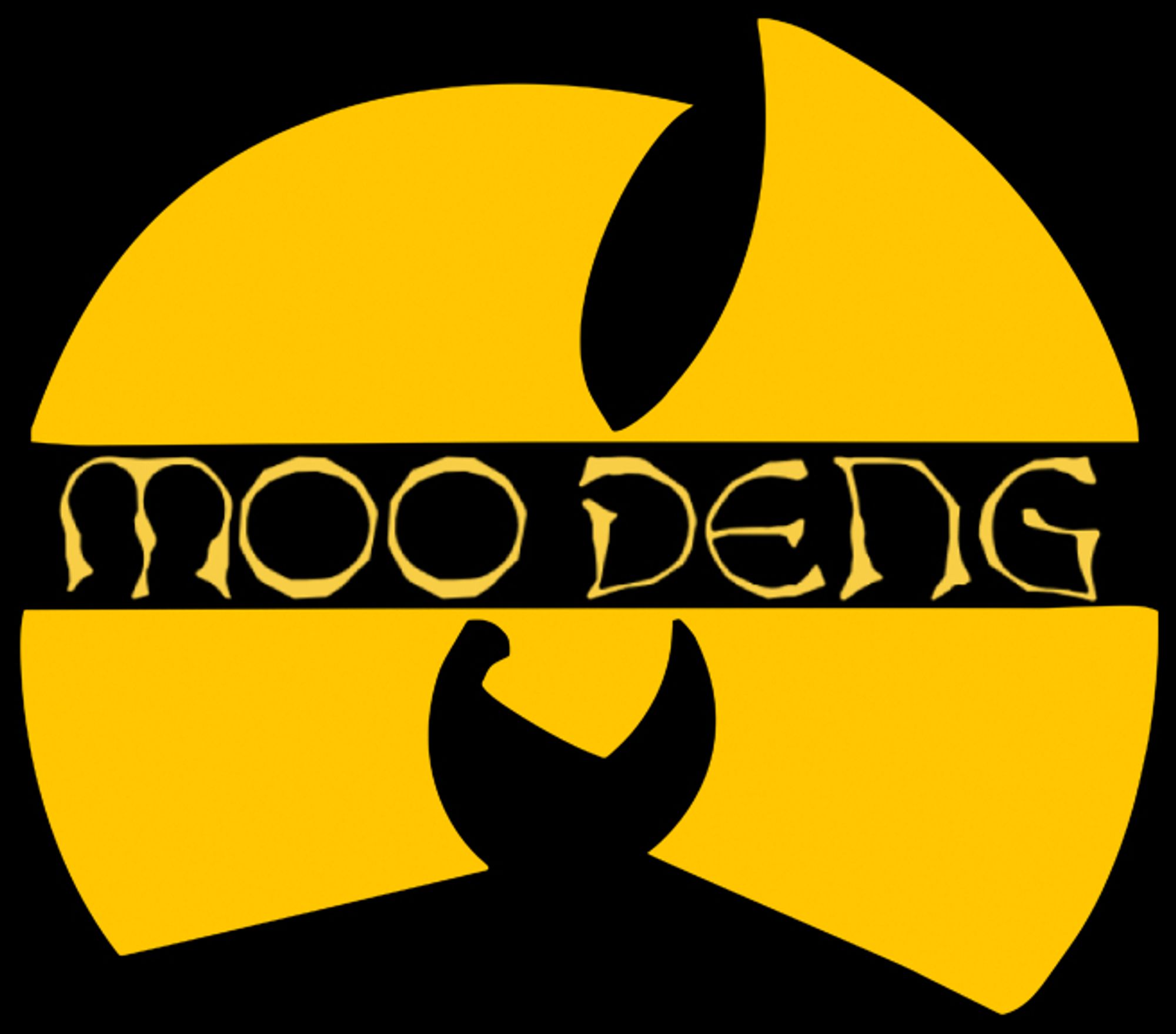 The Wu Tang logo, but turned upside down so it's a M not a W, and the text inside reads "moo deng"