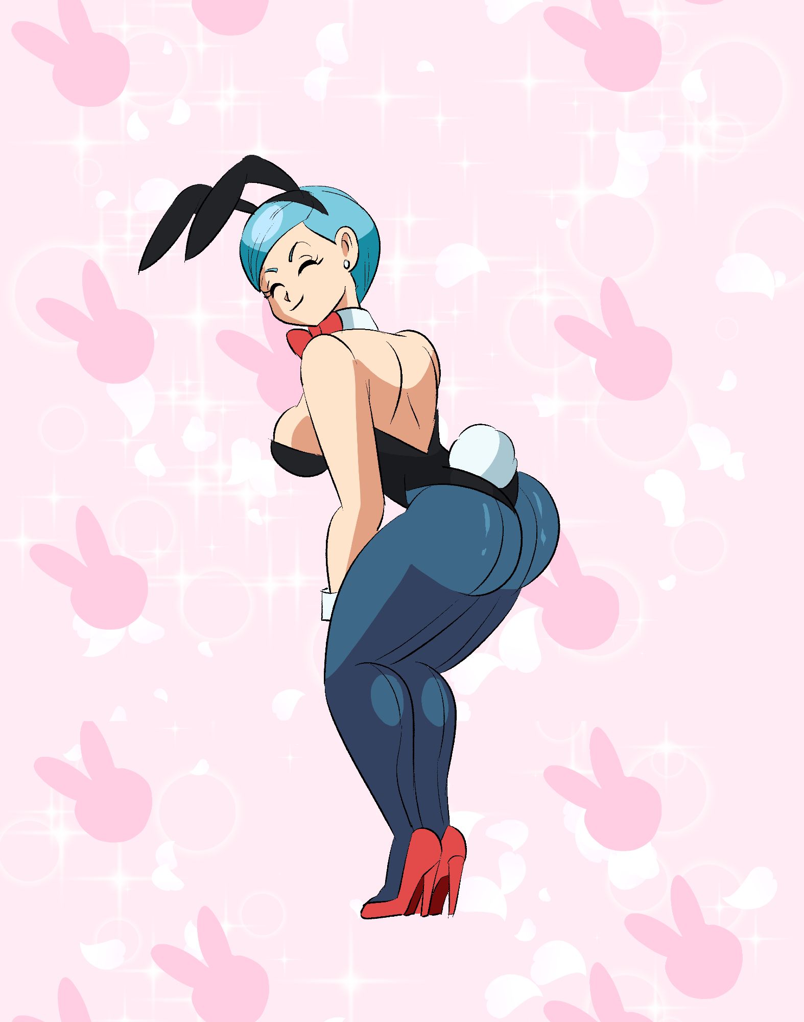 Bulma from Dragon Ball Super Hero in a Bunny girl outfit.