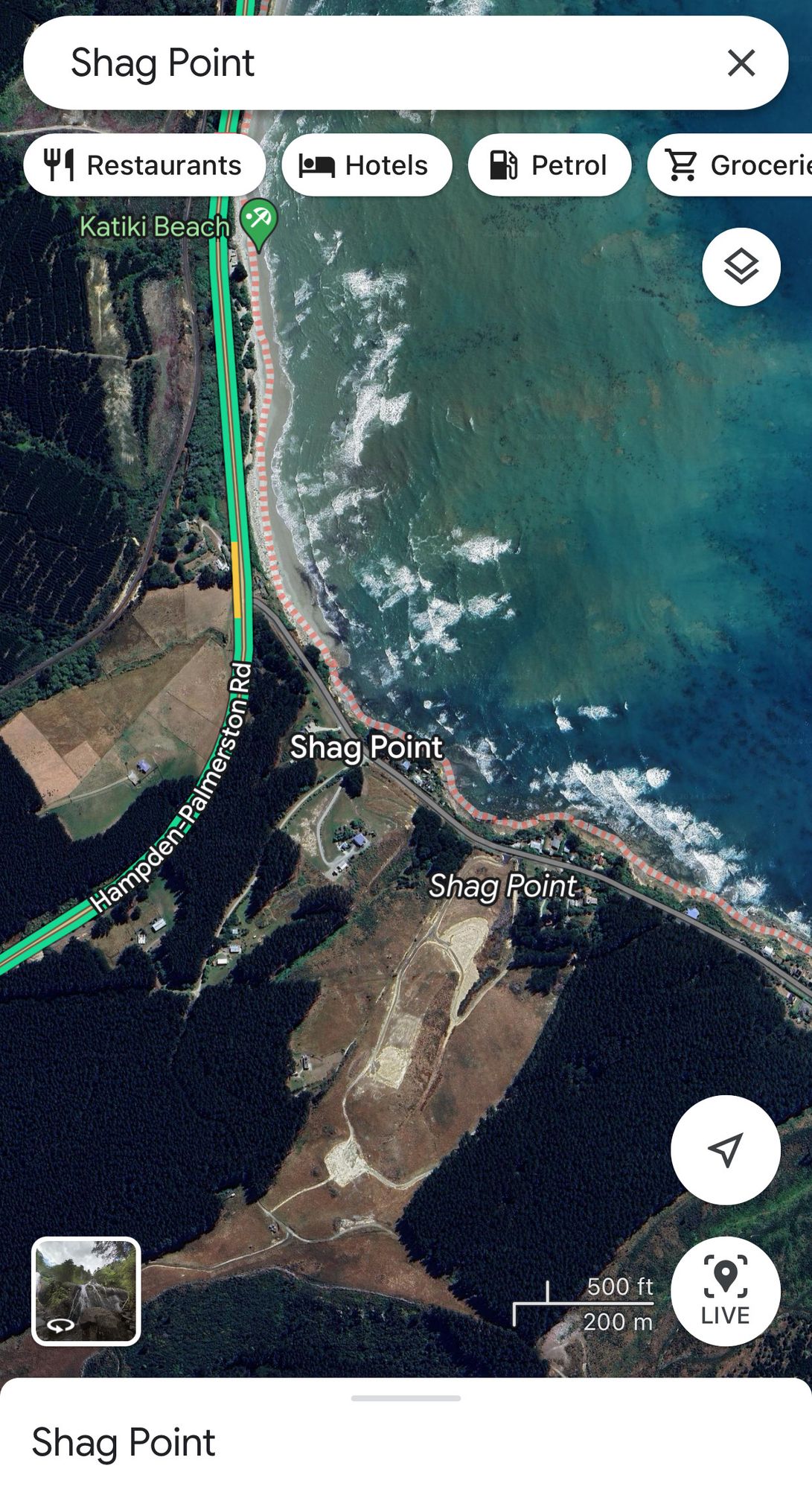 A screenshot of google maps showing two places that are named Shag Point