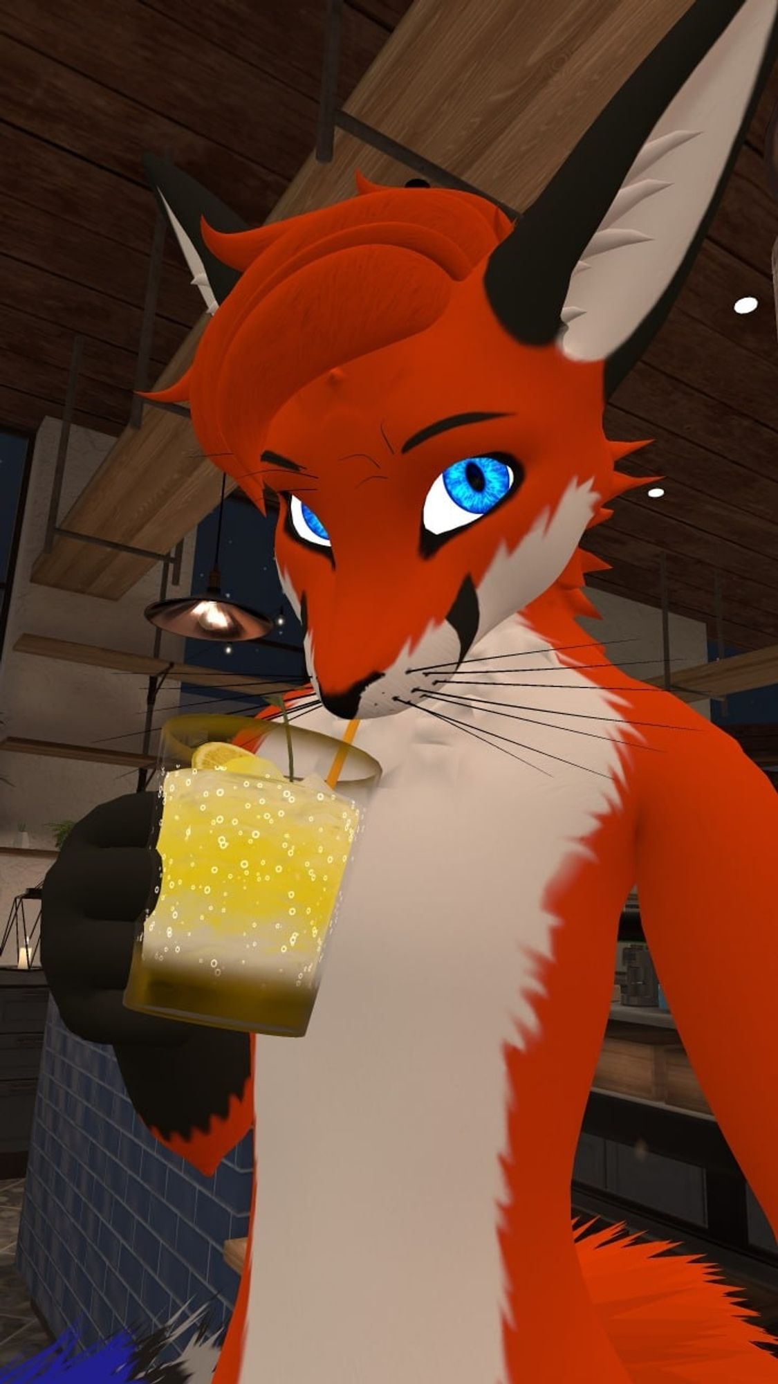 Aerofox in vrchat taking a sip of some yellow drink