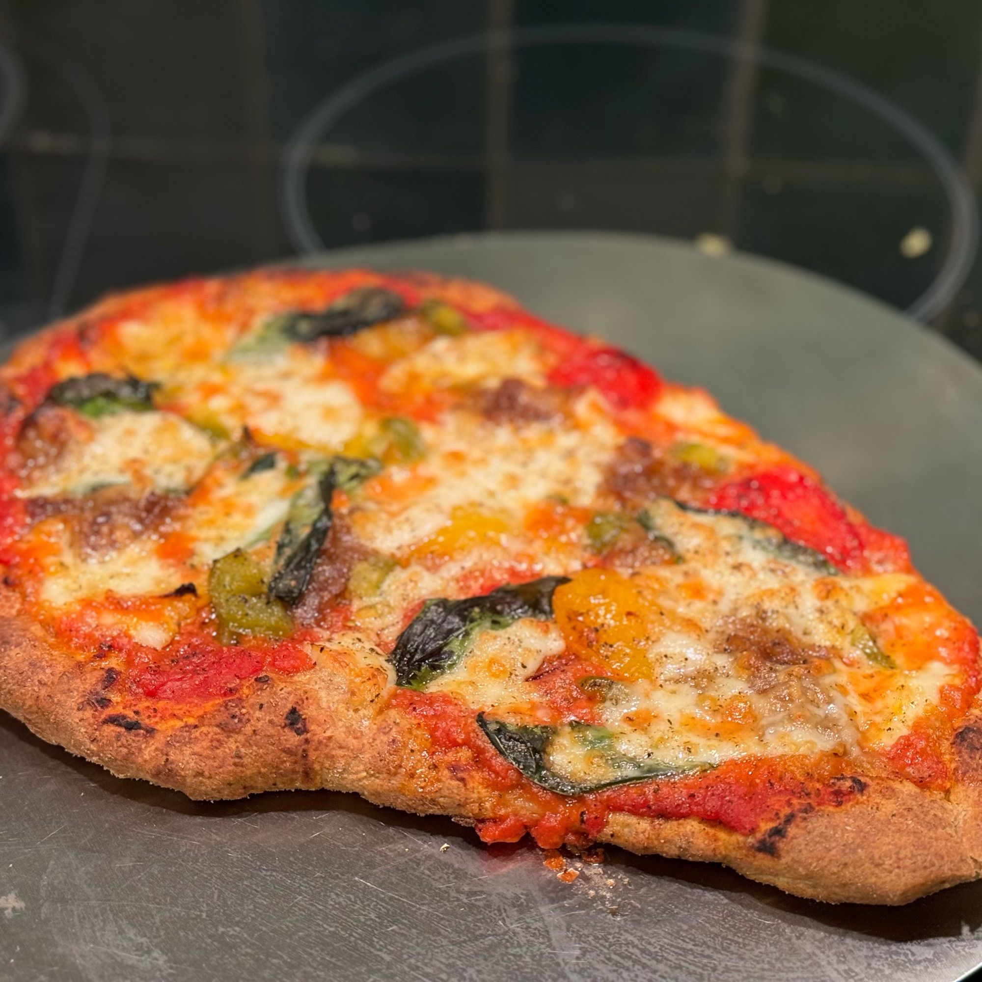 Wholemeal pizza in teardrop shape