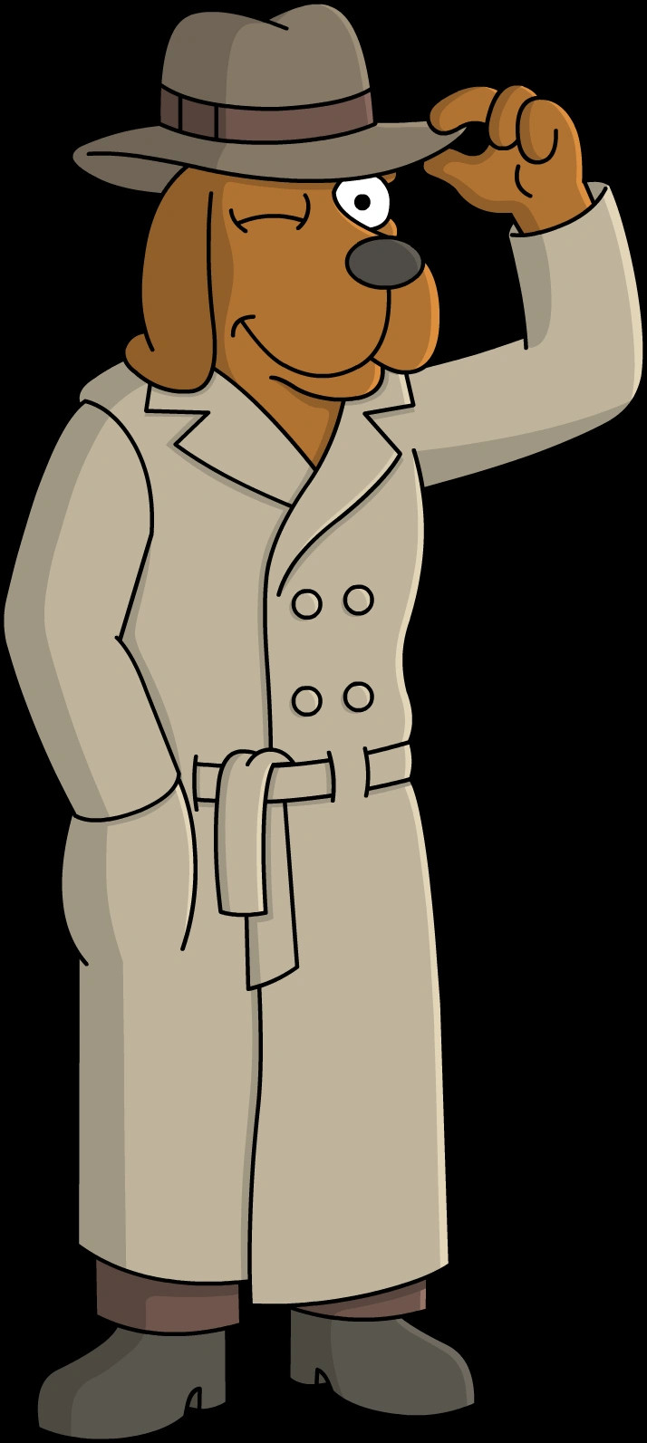 McGruff, a cartoon dog dressed like a noir detective in trench coat and fedora