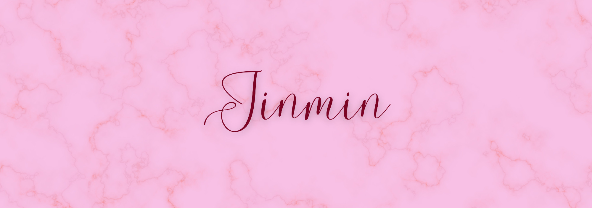 marbled pink background with the word Jinmin written in red script font