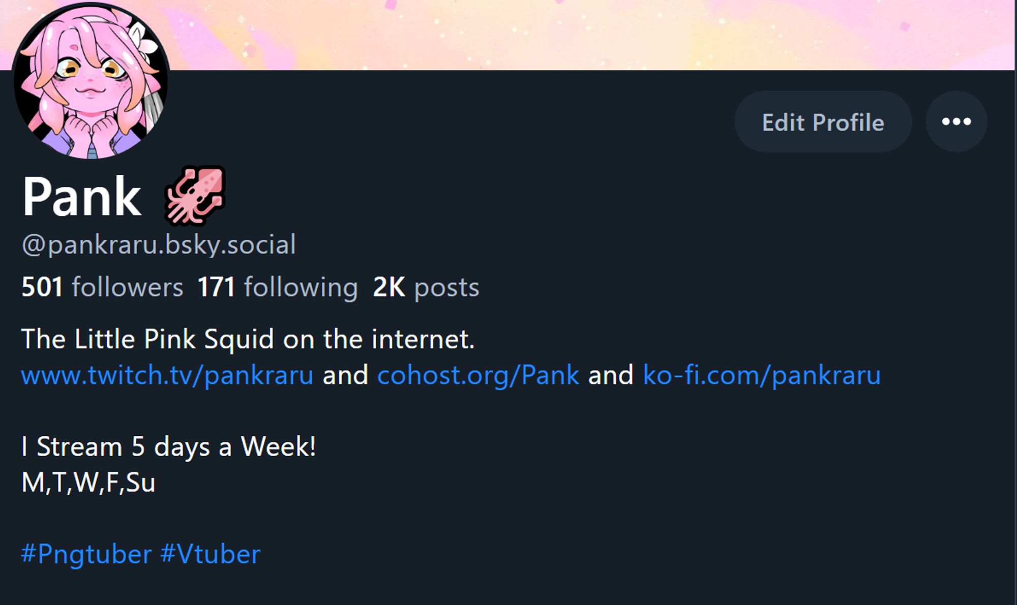 A screenshot of Pankrarus Bluesky Profile, primarily showing 501 followers