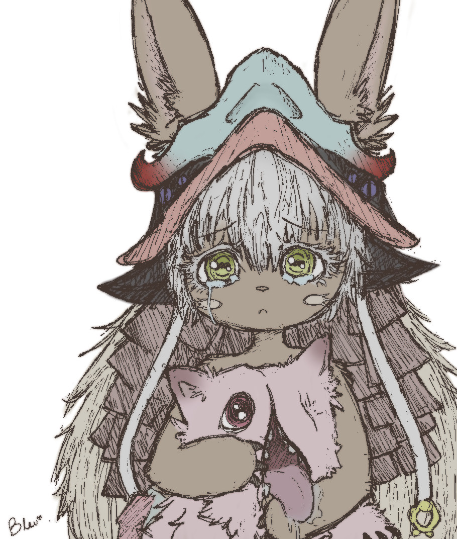 nanachi holding mitty, crying