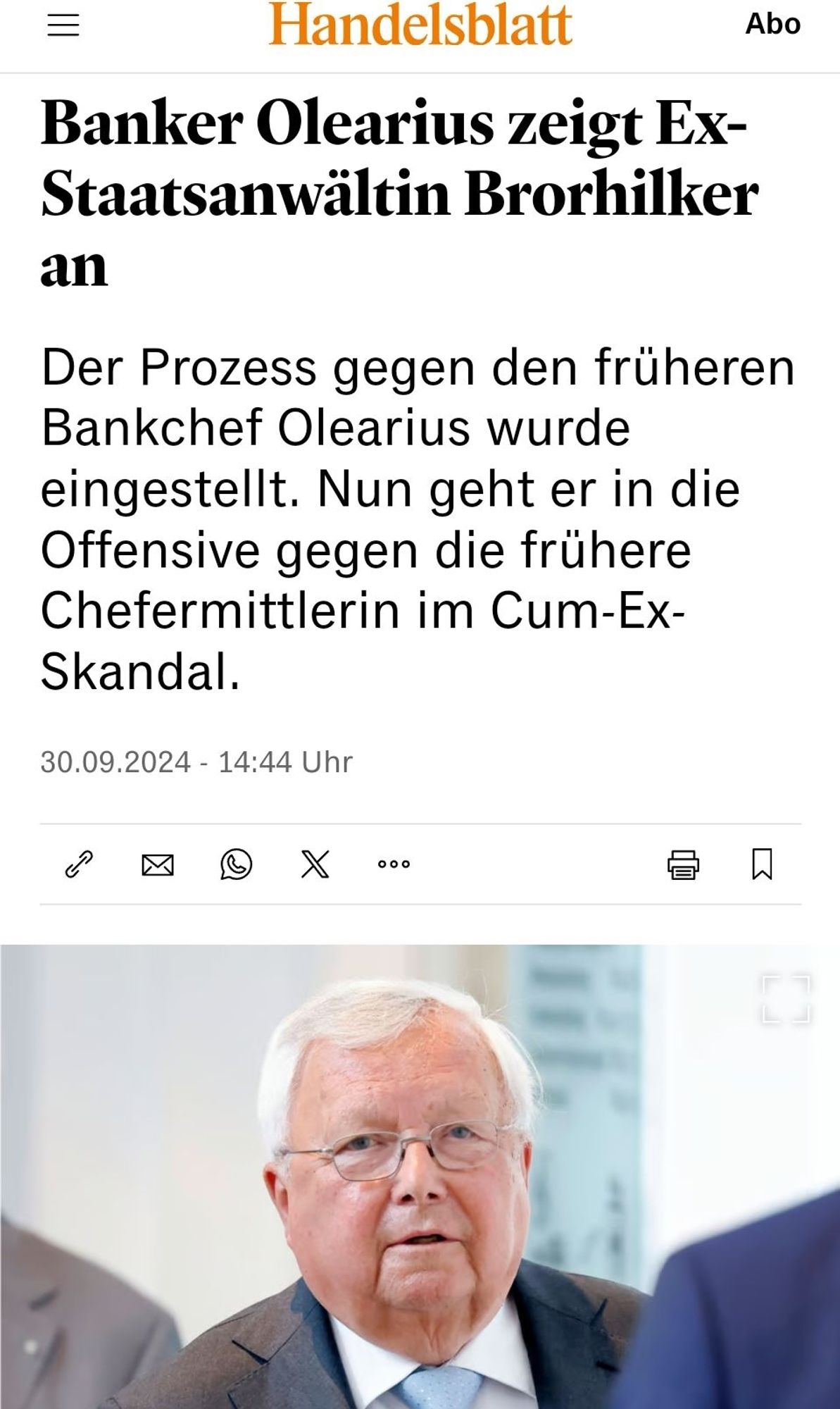 Banker Olearius zeigt Ex-Staatsanwältin Brorhilker an
Der Prozess gegen den früheren Bankchef Olearius wurde eingestellt. Nun geht er in die Offensive gegen die frühere Chefermittlerin im Cum-Ex-Skandal.