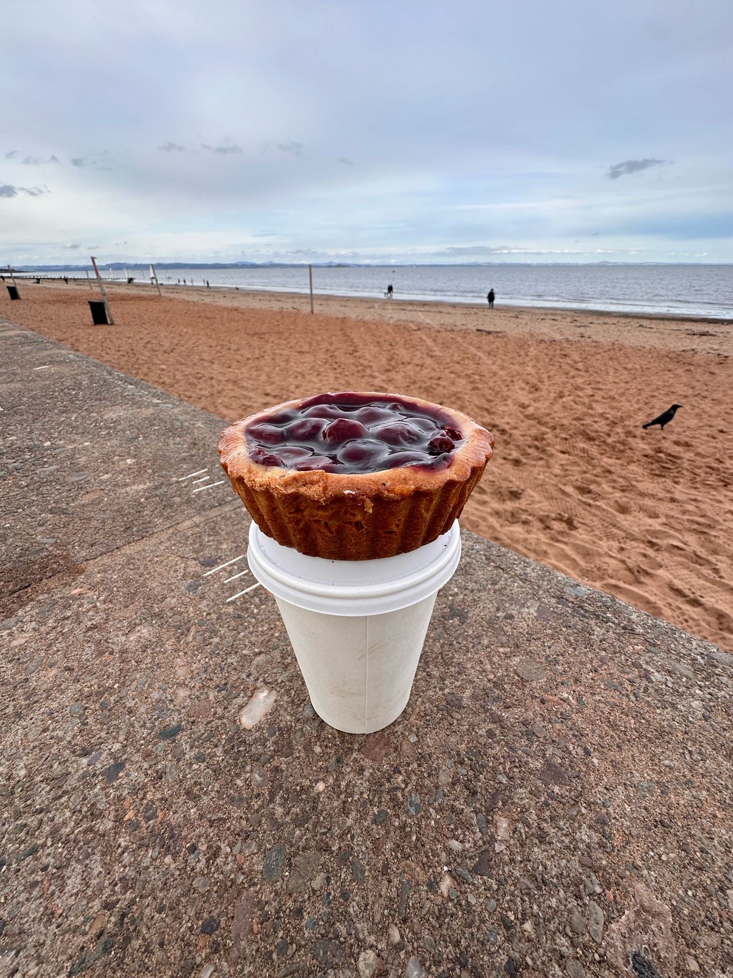 Cherry and chocolate tart perched on a coffee cup on Porty prom