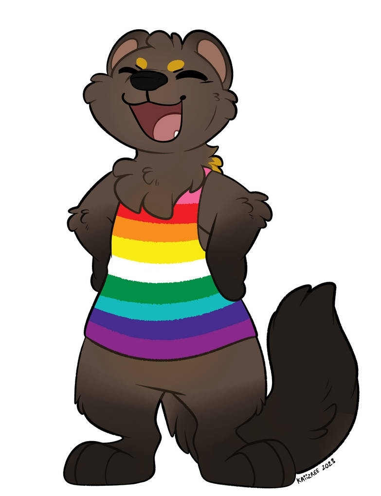 Taz wearing a tank top with the 9-color Pride flag and a proud sassy expression. He looks very soft and very badass and very gay