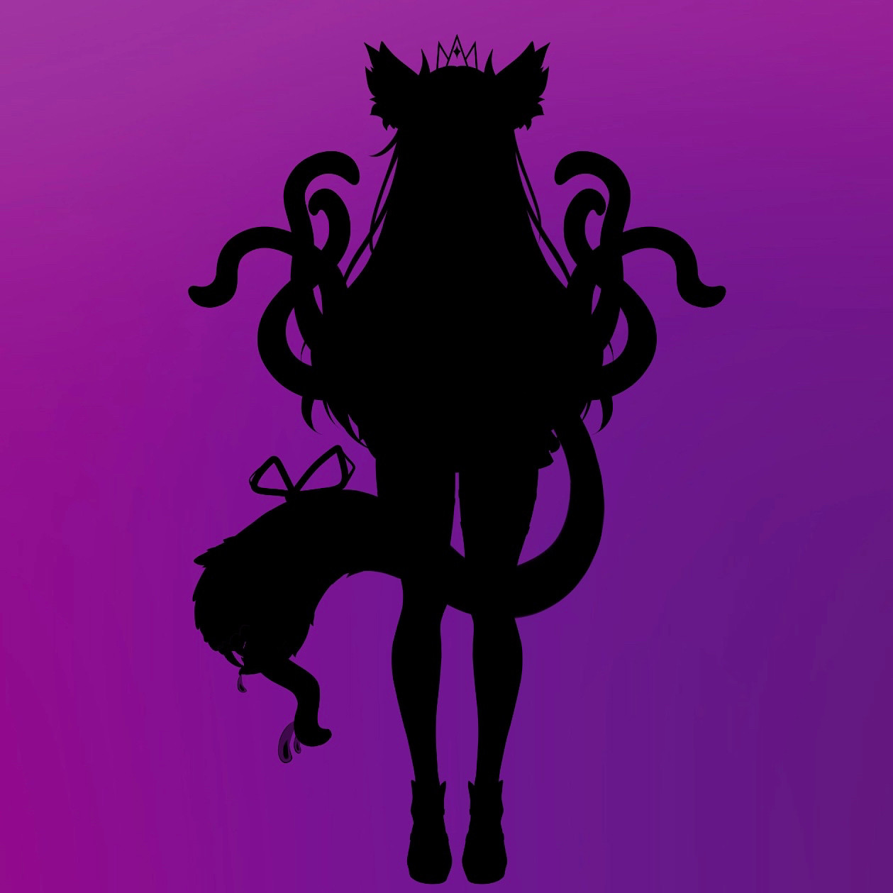 Silhouette of zovastria eldritch princess future model at 40% eldritch form on purple background