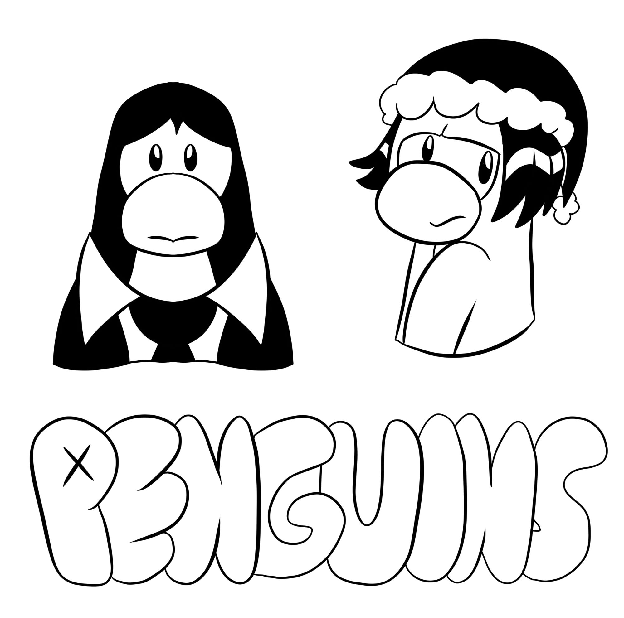 A redraw of Roar’s album cover, featuring Agent(they/them) and Jenny. Text reads ‘PENGUINS’