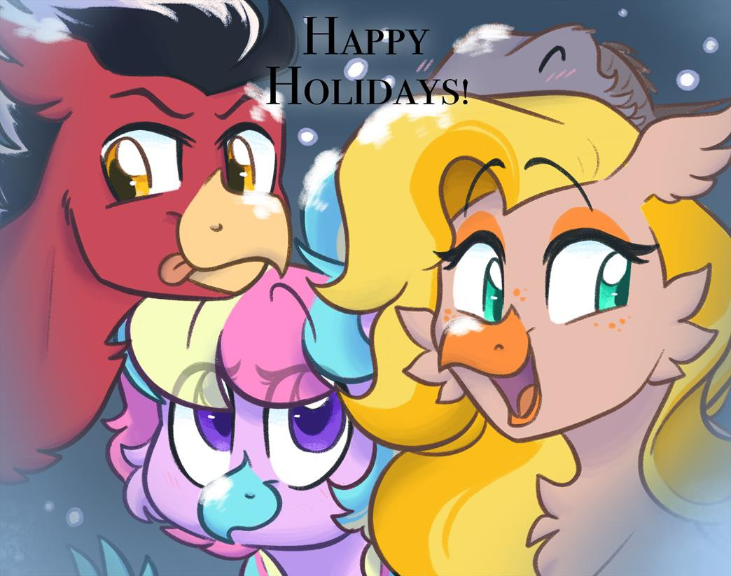 The SQF mascots in a "Happy Holidays" greeting card