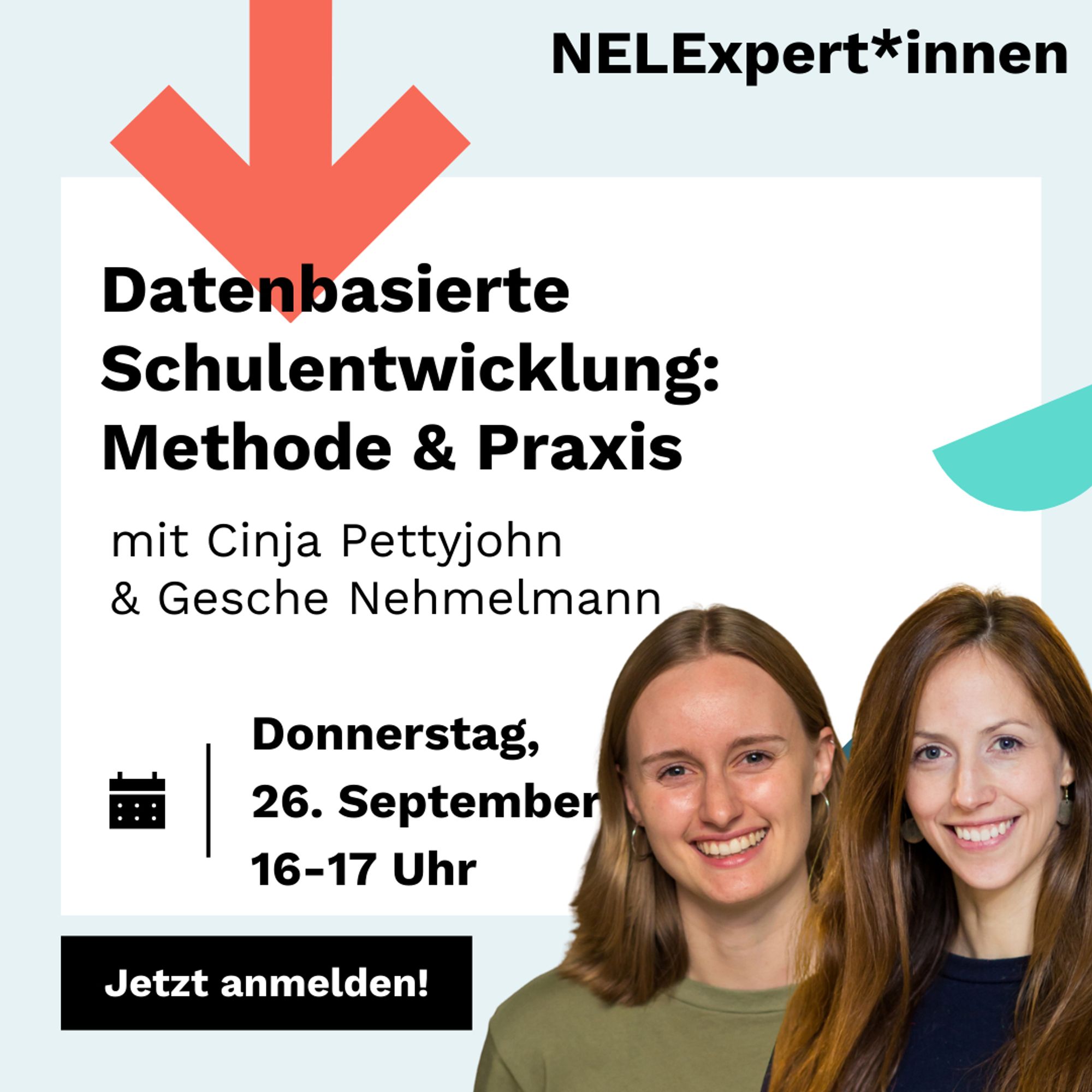 Datenbasierte Schulentwicklung: Methode & Praxis

Wir freuen uns auf euch und eine gemeinsame Diskussion am 26.9. von 16 bis 17 Uhr.

Anmeldung über: https://app.nele-campus.org/course/11580