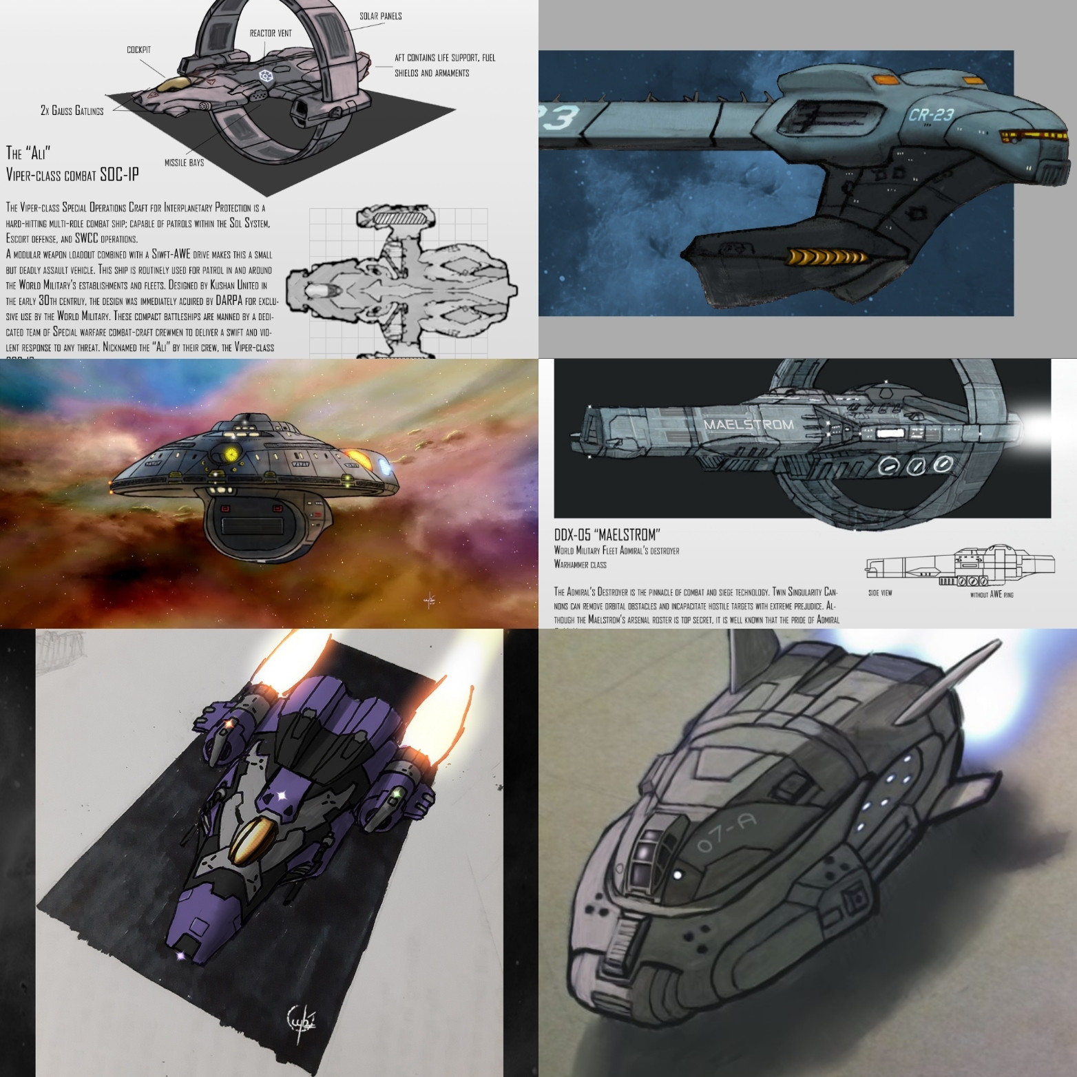 Collage of commissioned spaceship designs 