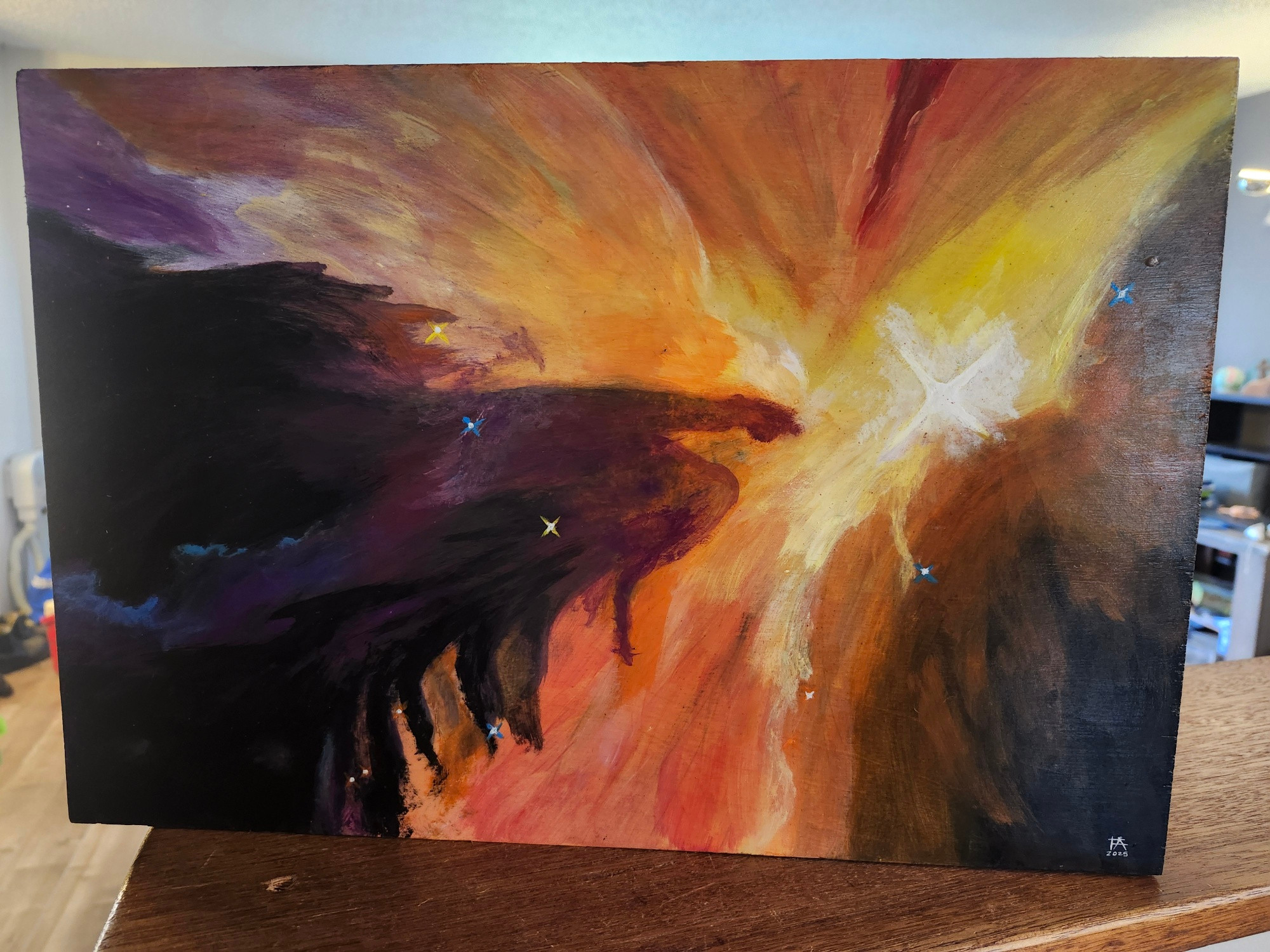 Acrylic painting rendition of Greg Martin's Phoenix Nebula