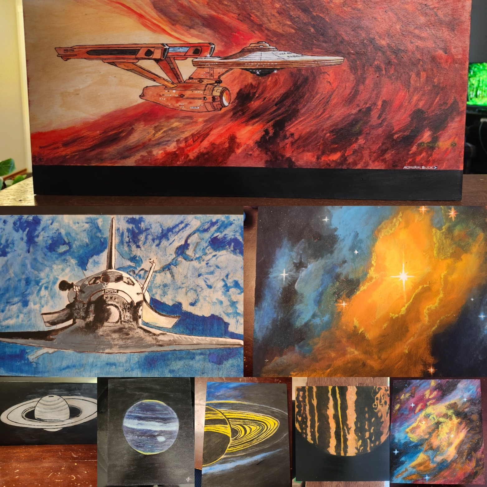 Collage of acrylic space paintings