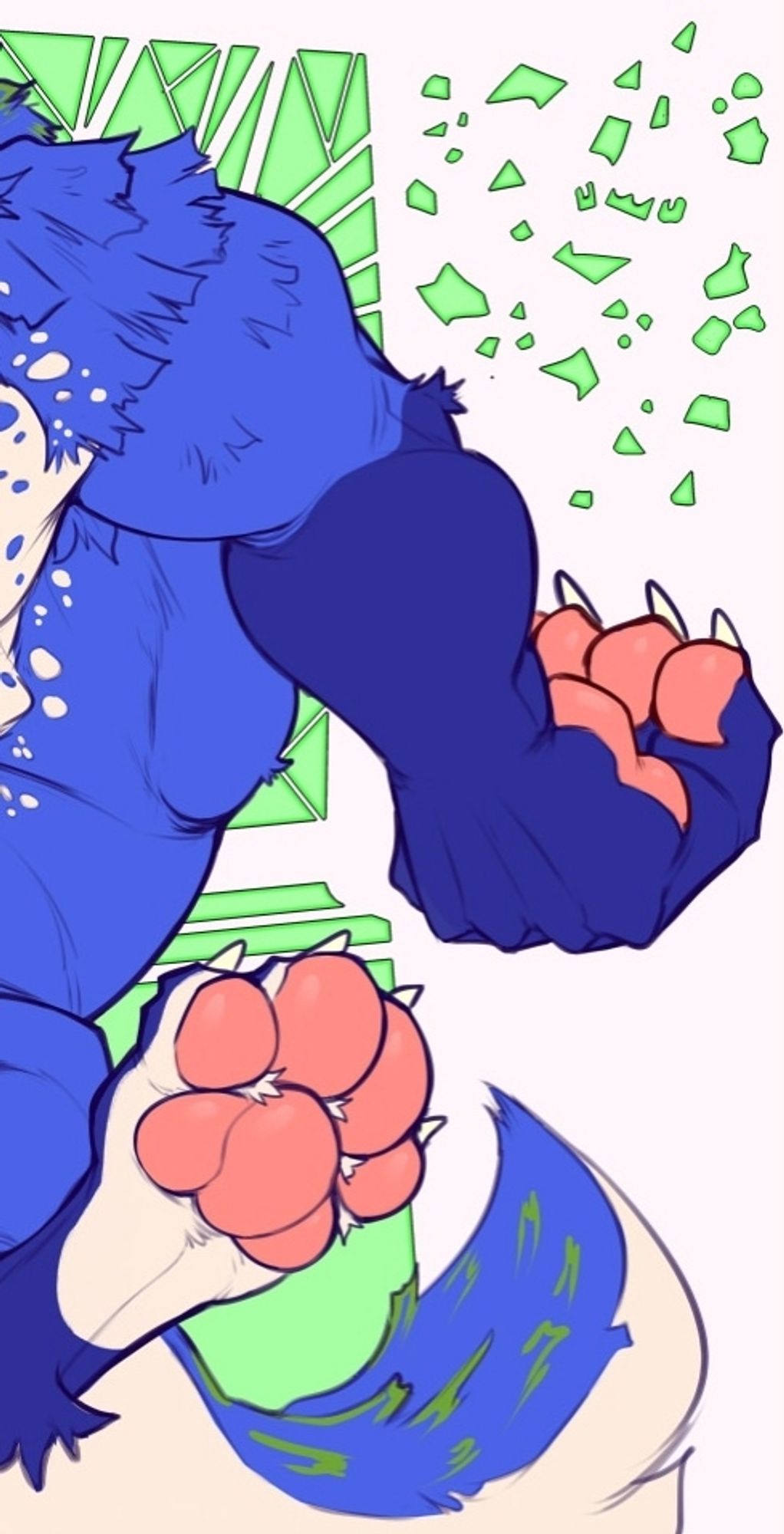 Digital illustration of anthro dog zasz's feet paw, hand paw, and tail