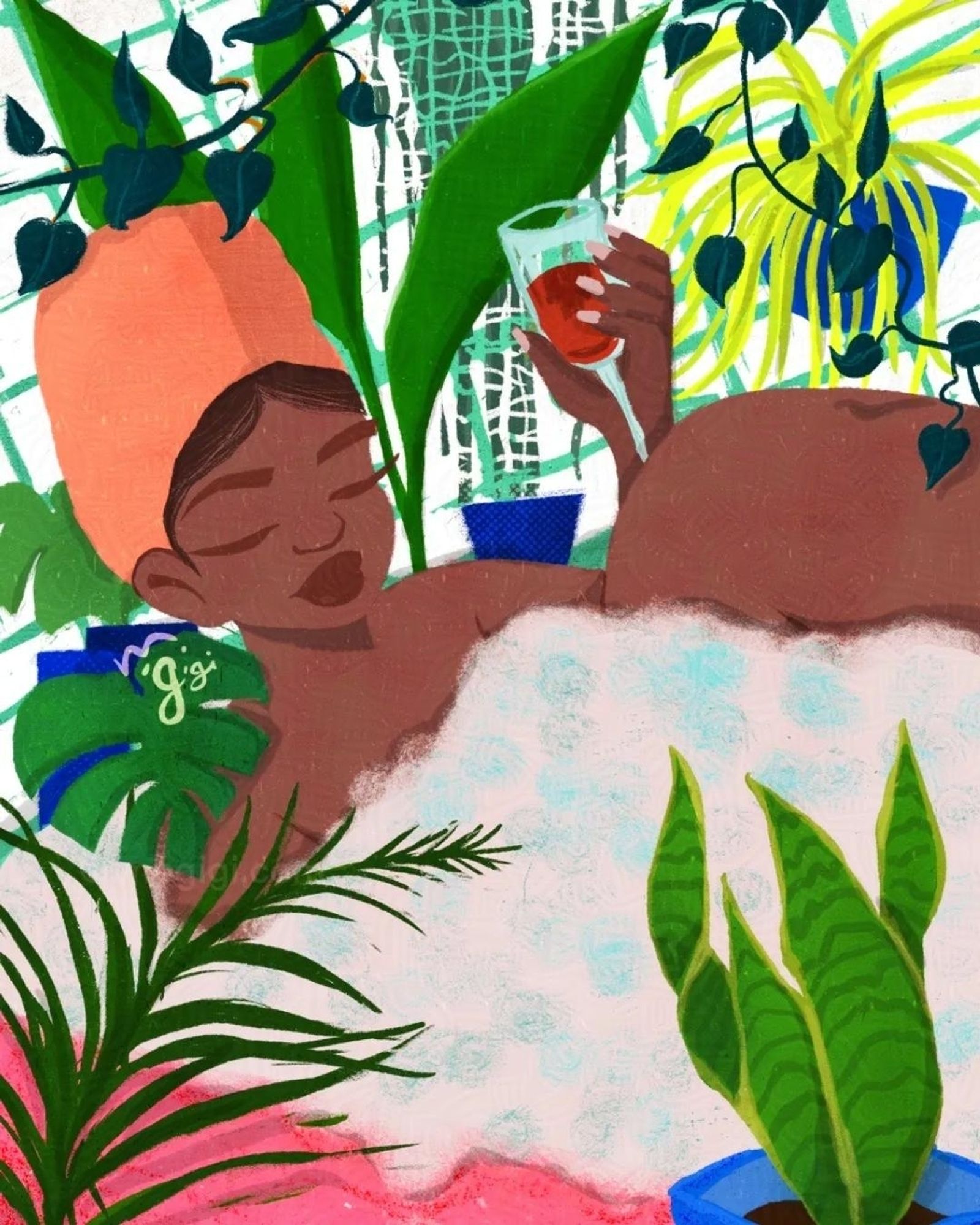 Calming Jungle Bath illustration by Gigi Moore mogigi.shop mogigi.com