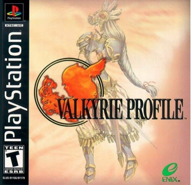 The Box Art for Enix/Tri-Ace's "Valkyrie Profile" on the Playstation. The main character, Lenneth Valkyrie, can be seen behind the game's title / logo.