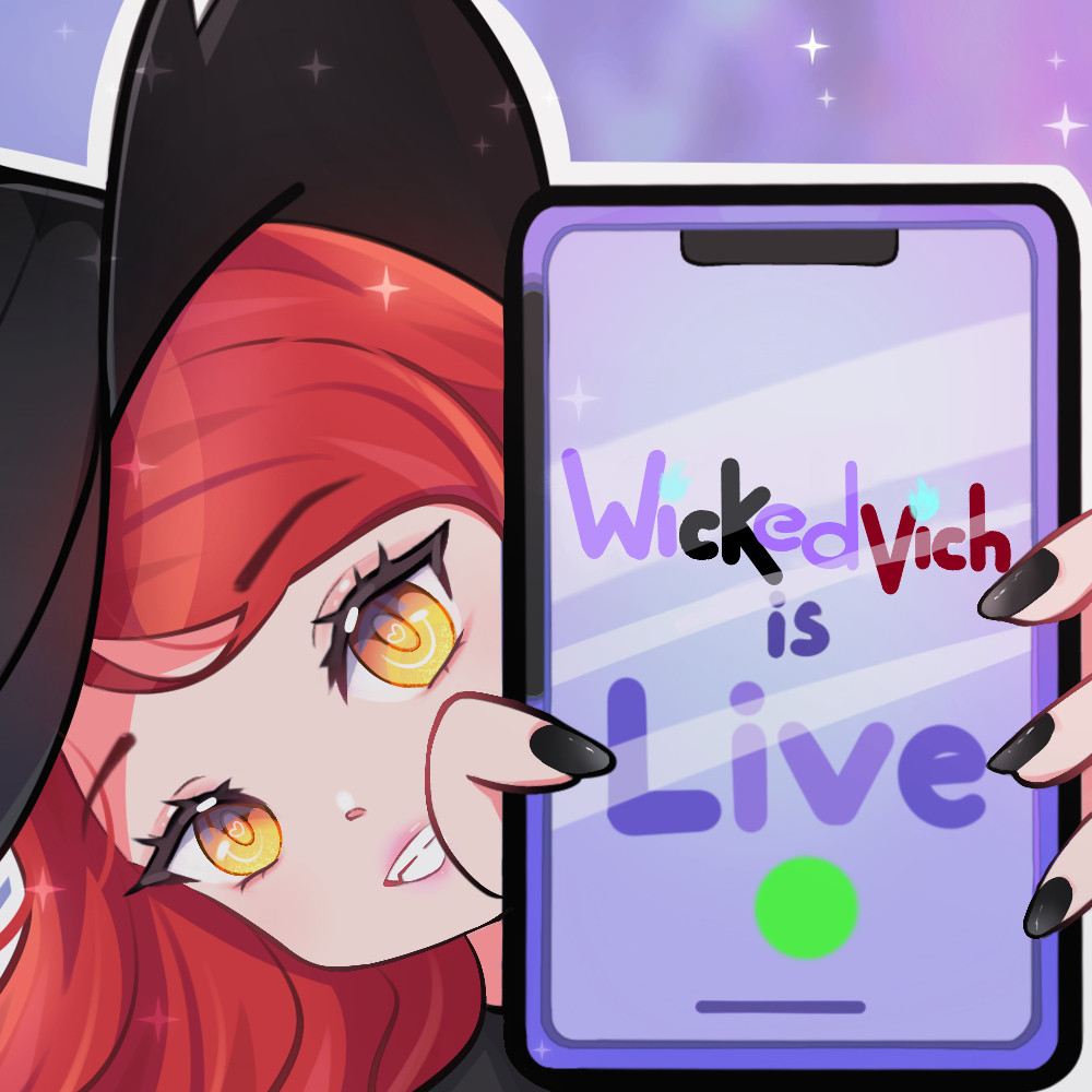 Wicked Vich is holding up a cellphone and the screen says "Wickedvich is Live" 