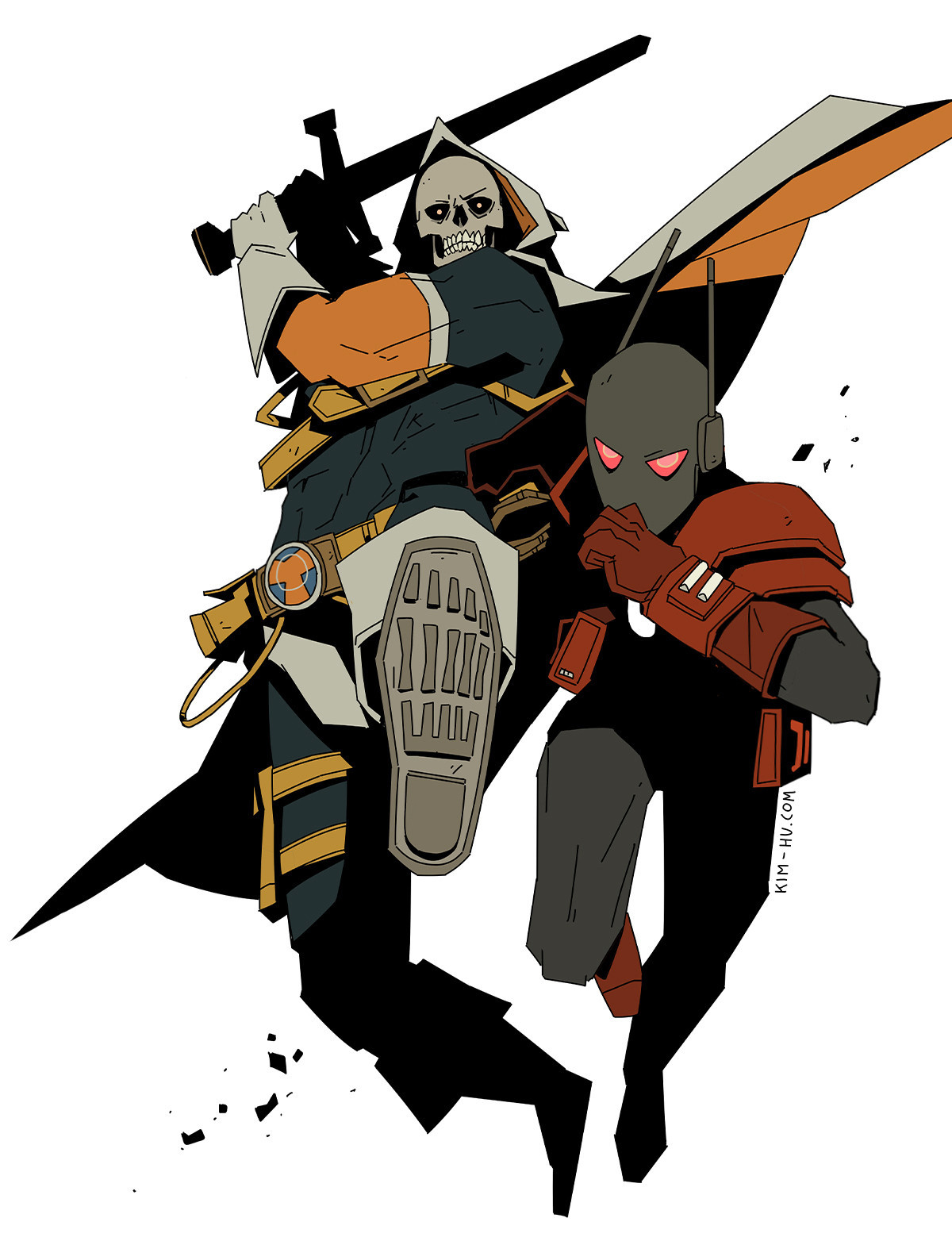 Illustration of Marvel characters Taskmaster and Black Ant jumping at the viewer. #kimgakaku #marvelcomics