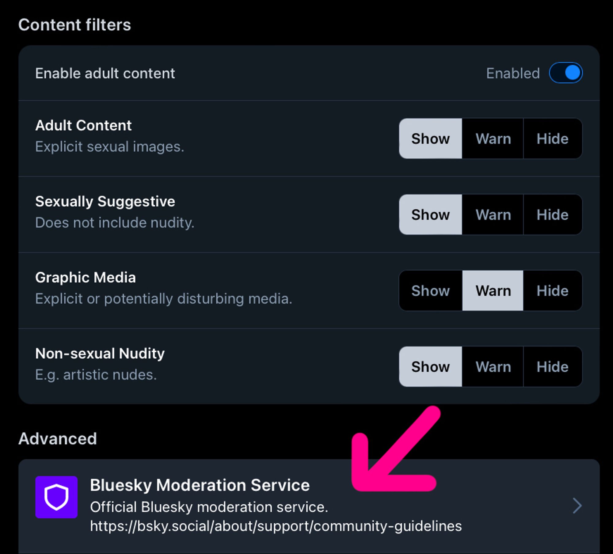 Screenshot of Bluesky Moderation Settings