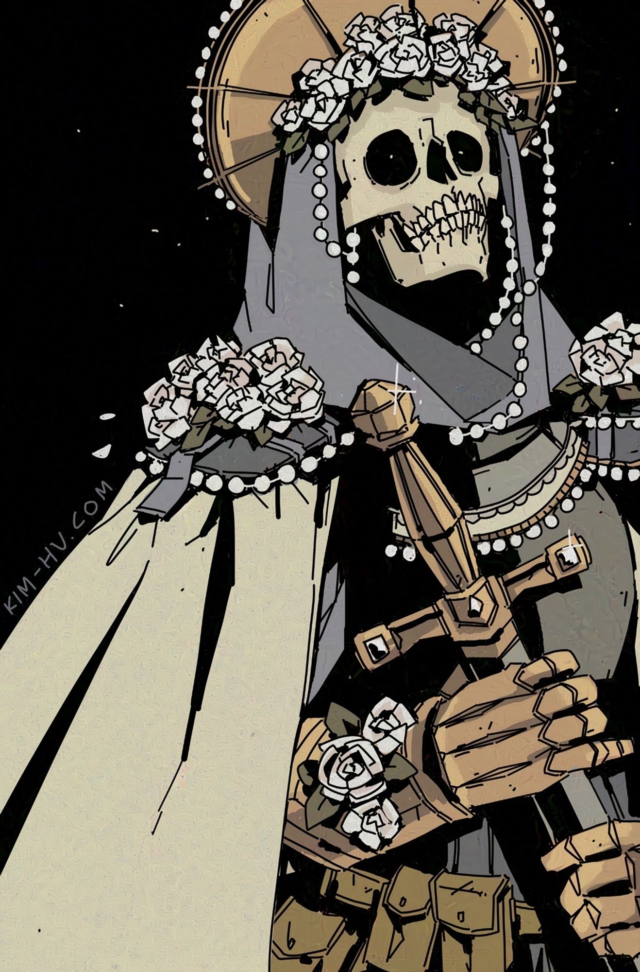 Illustration of a catacomb saint; a heavily decorated skeleton.
#kimgakaku