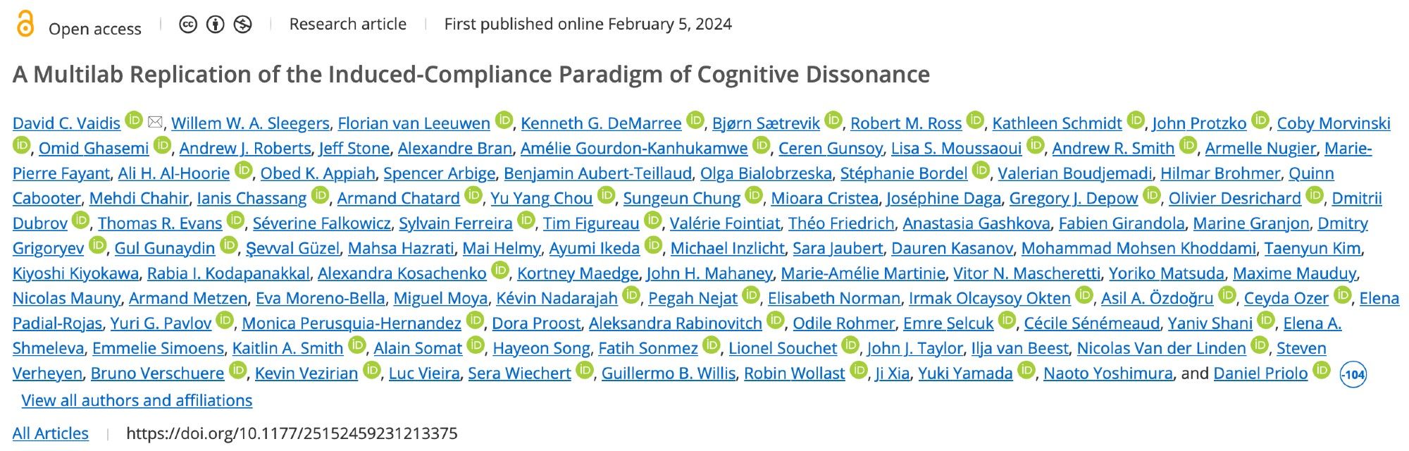 A Multilab Replication of the Induced-Compliance Paradigm of Cognitive Dissonance