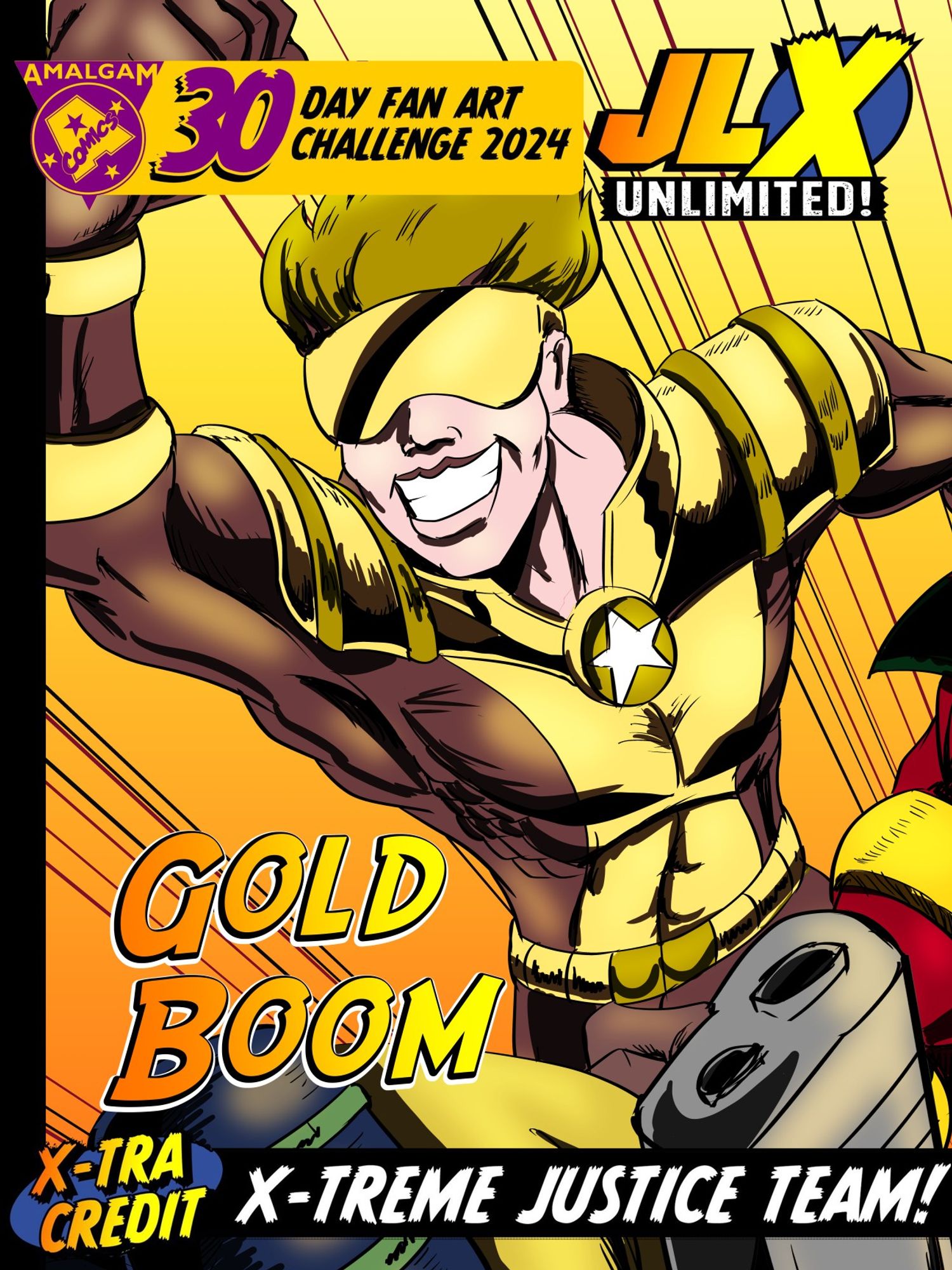 A fusion of Booster Gold from the Justice League and Boom Boom of the X-Men, called Gold Boom.