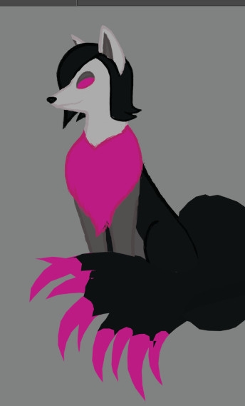 Incomplete digital doodle of Metta in his synthetic Ninetales form. Metta is a Ninetales with short black hair, entirely pink eyes, a pale face, and body coloring in dark grays with pink accents. He's looking to the side with a vague hint of a smile.