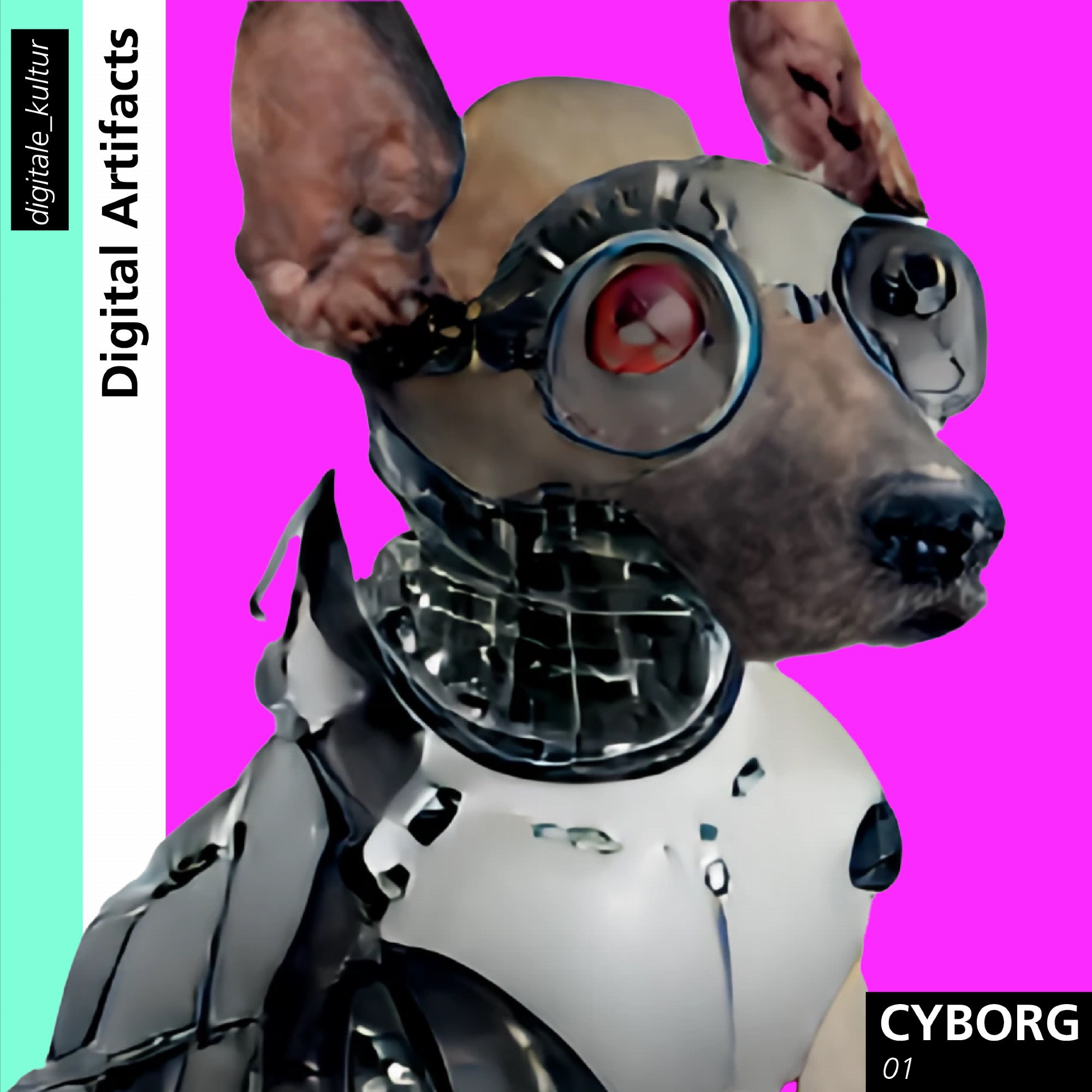 digitale_kultur; Digital Artifact; Cyborg; Picture: Hyperrealistic Cyborg Dog in Style of Uncanny Valley