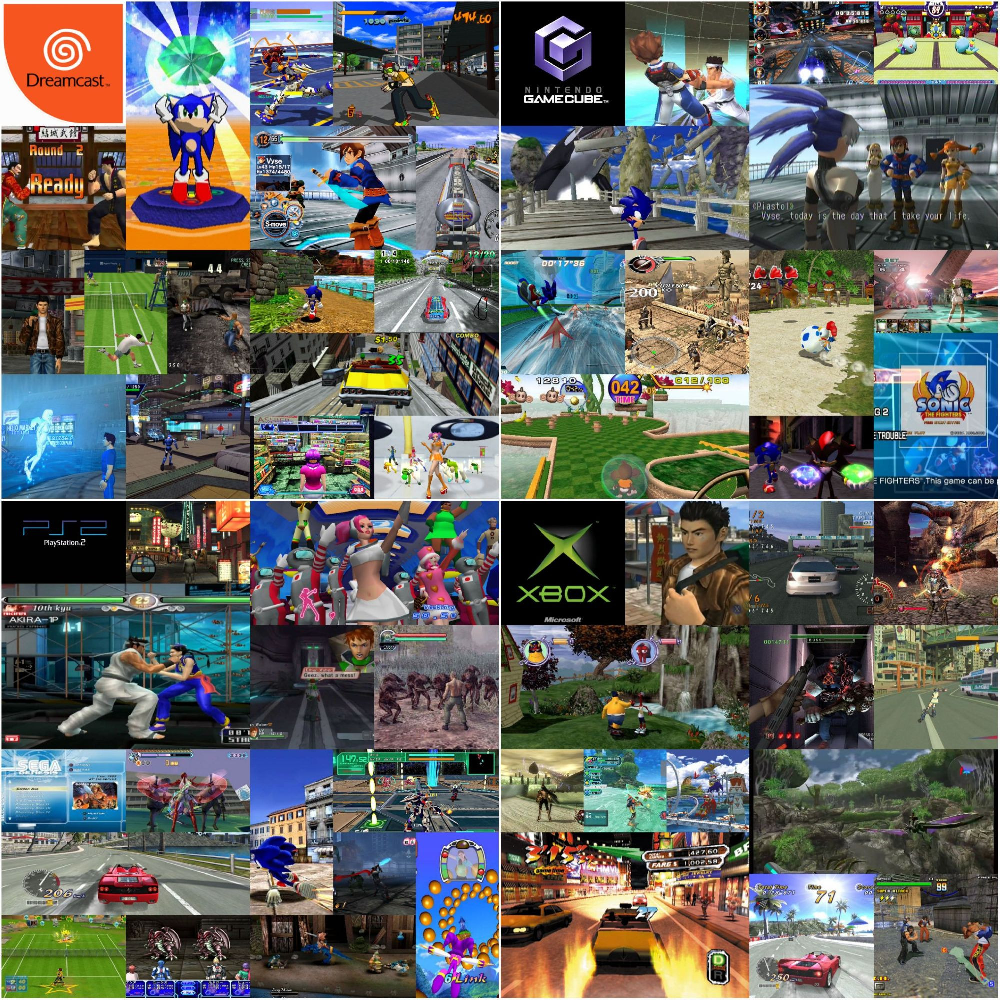 Sega games that are on the Dreamcast, Xbox, ps2 and GameCube