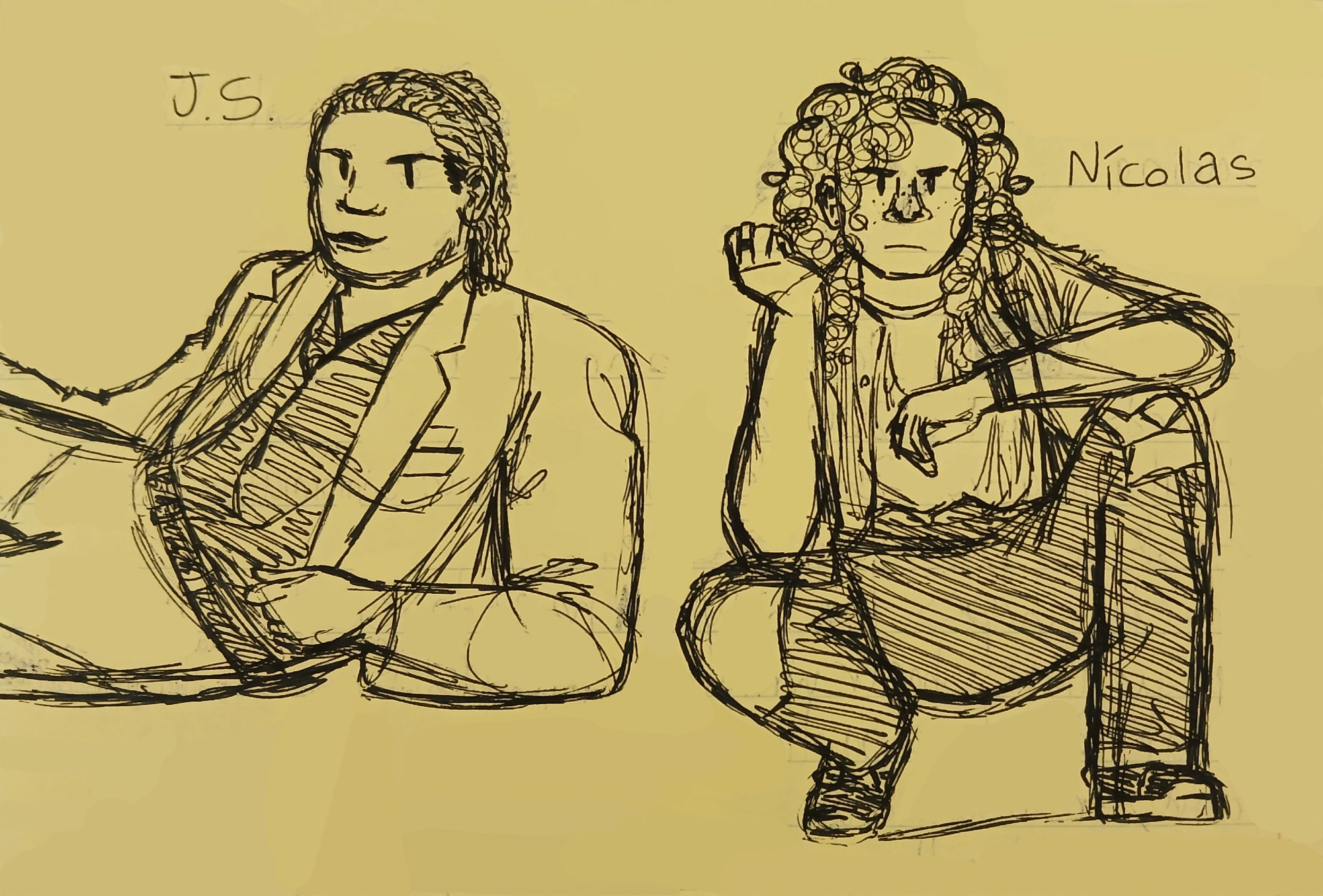 Juhan and Nícolas posing separately. Juhan is posing like Michael Jackson, and Nícolas is posing like Kurt Cobain.