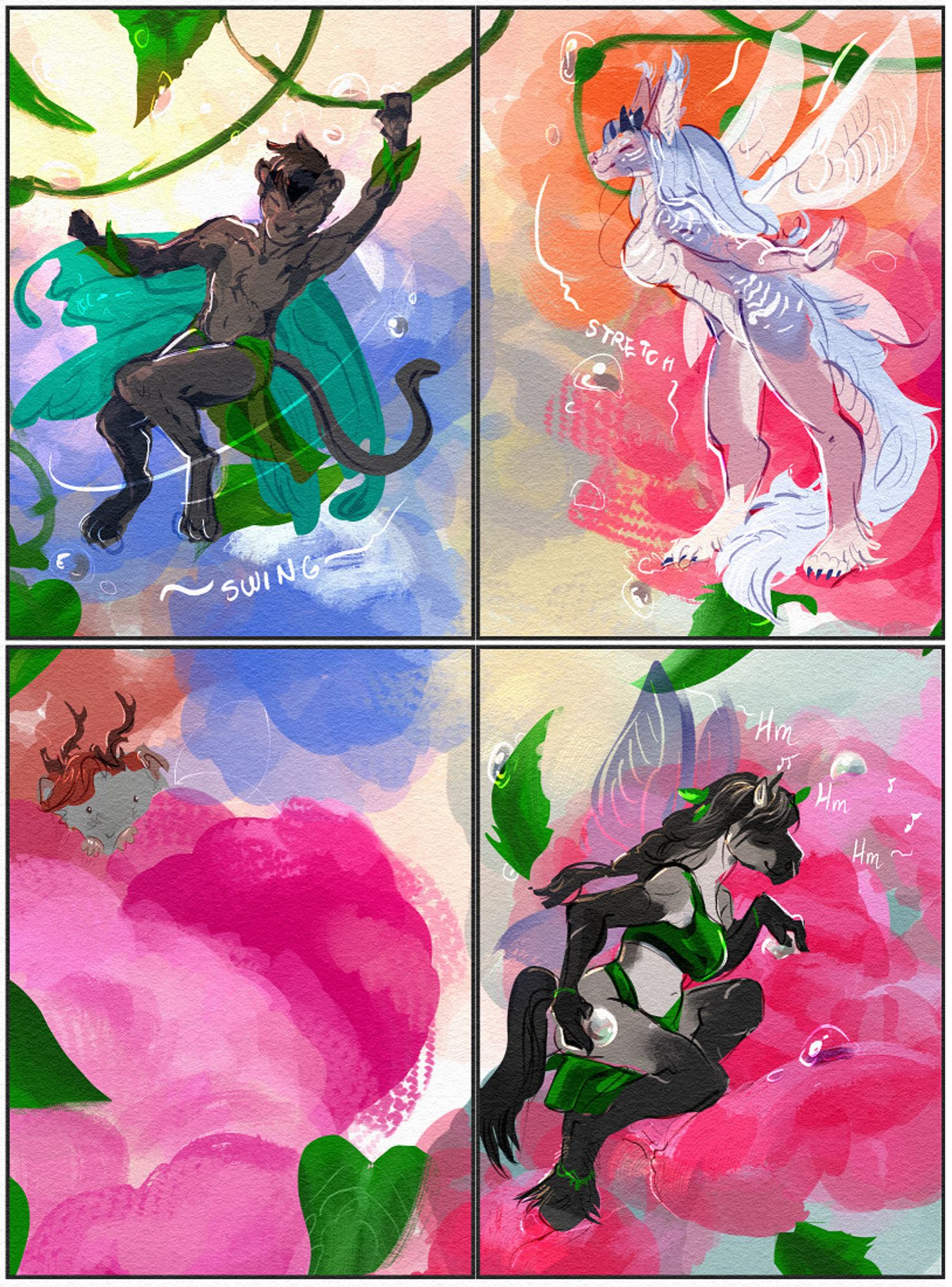 Anthro fairies with abstract flowers