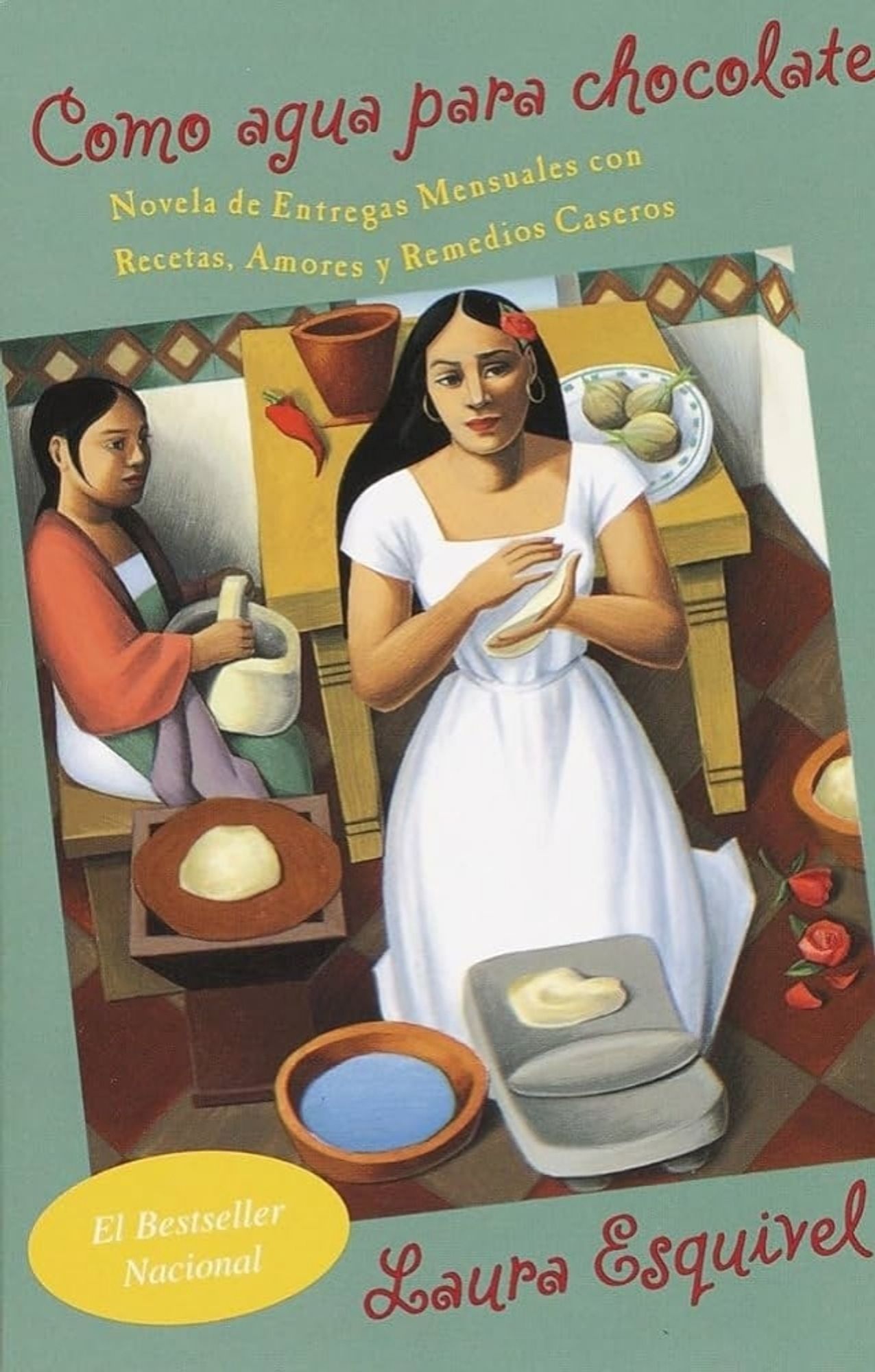 An illustrated book cover of 'Como agua para chocolate' by Laura Esquivel