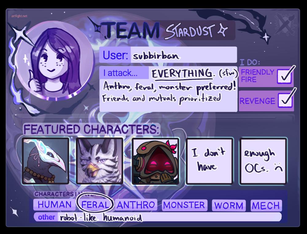 Artfight card for team stardust