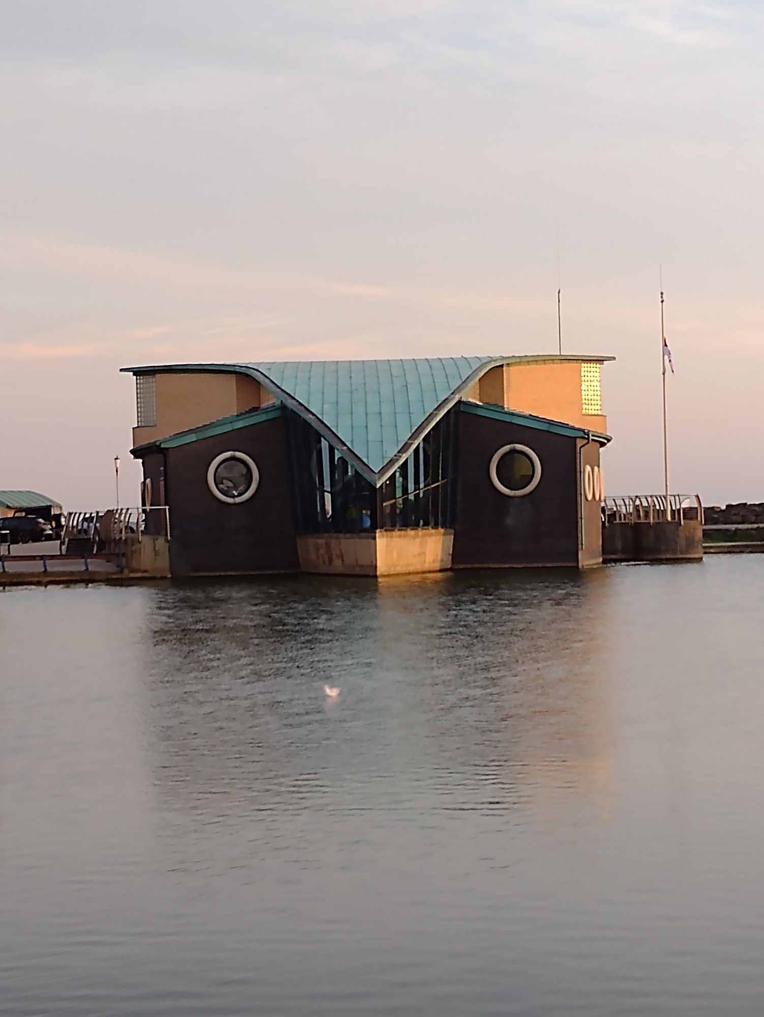 Rear facade of Lytham St Anne's lifeboat station at sunset