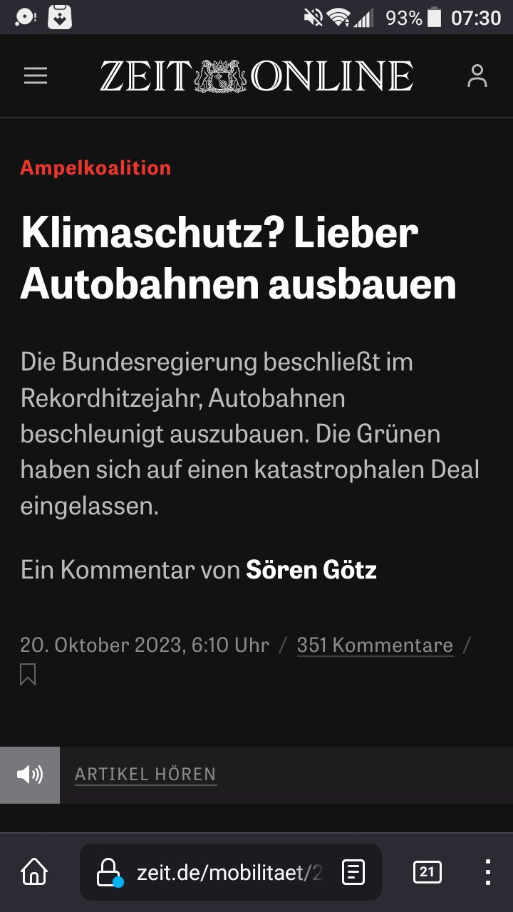 ZEIT-Schlagzeile: "Ampelkoalition: Klimaschutz? Lieber Autobahnen ausbauen"