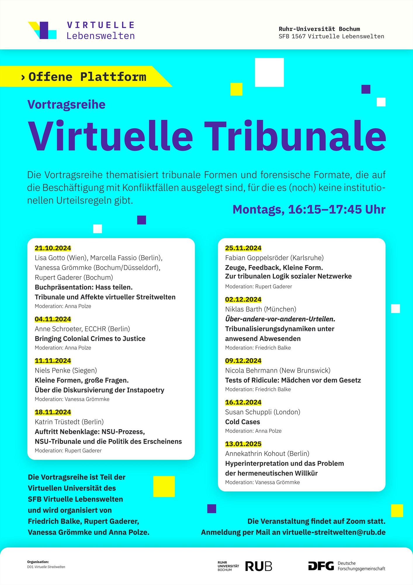 Plakat zur Veranstaltungsreihe Virtuelle Tribunale