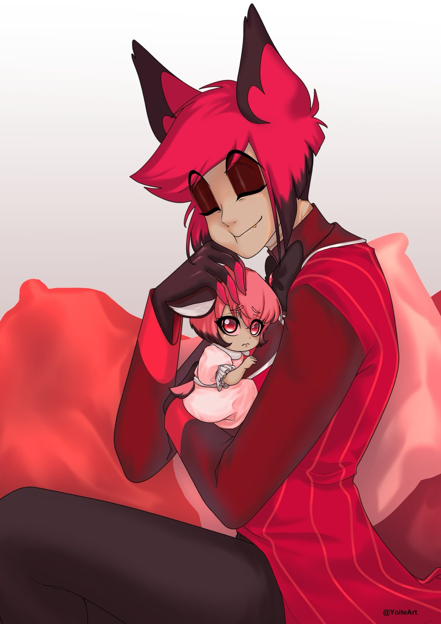 Alastor holding his daughter Evelyn