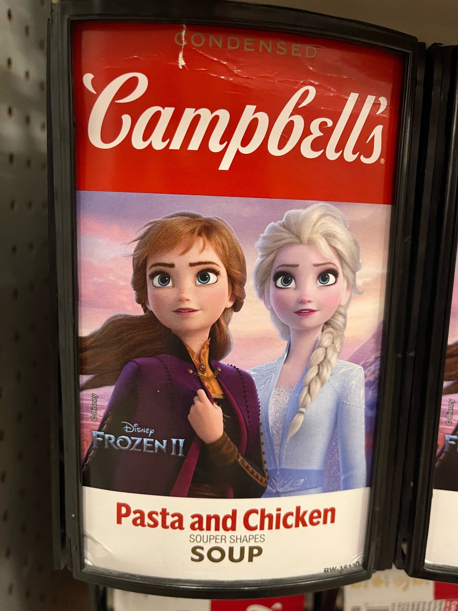 Campbell’s soup can dispenser featuring characters from Frozen