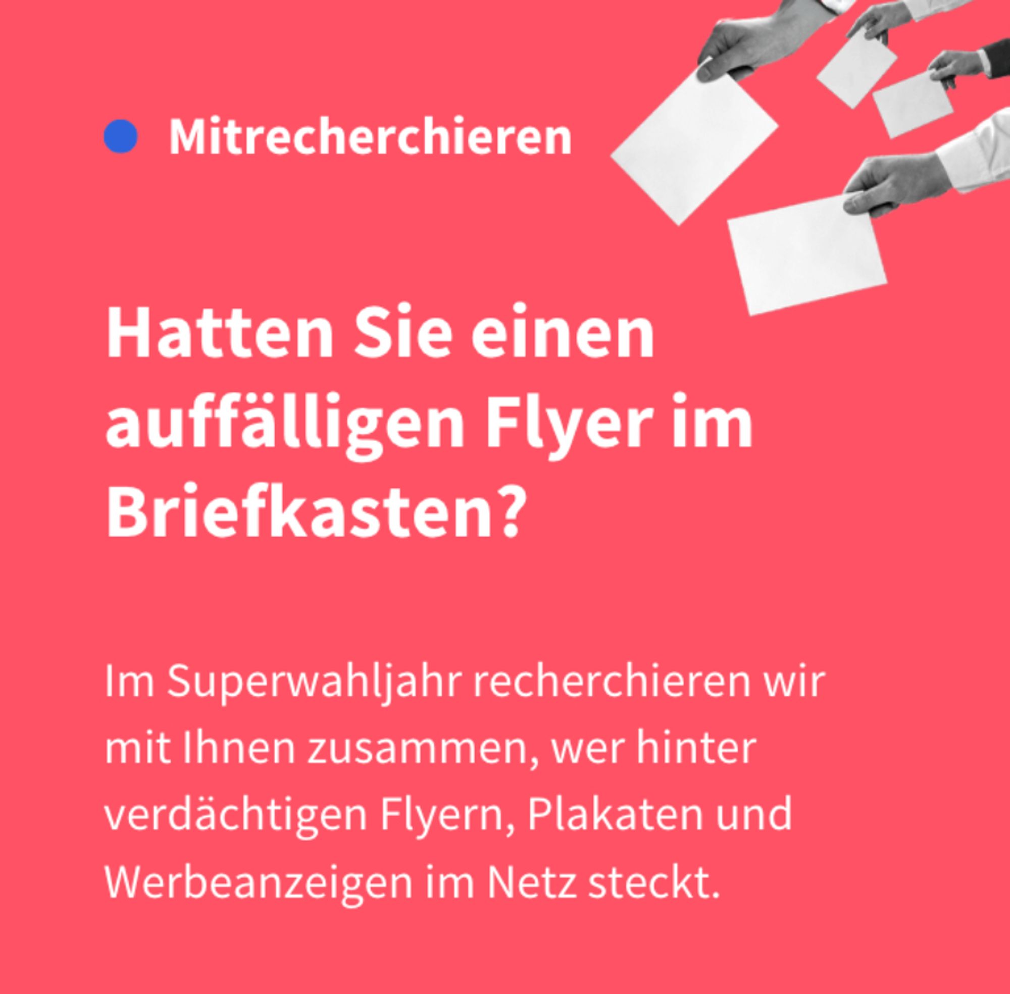 Roter Banner mit dem Titel „Hatten sie einen auffälligen Flyer im Briefkasten?"